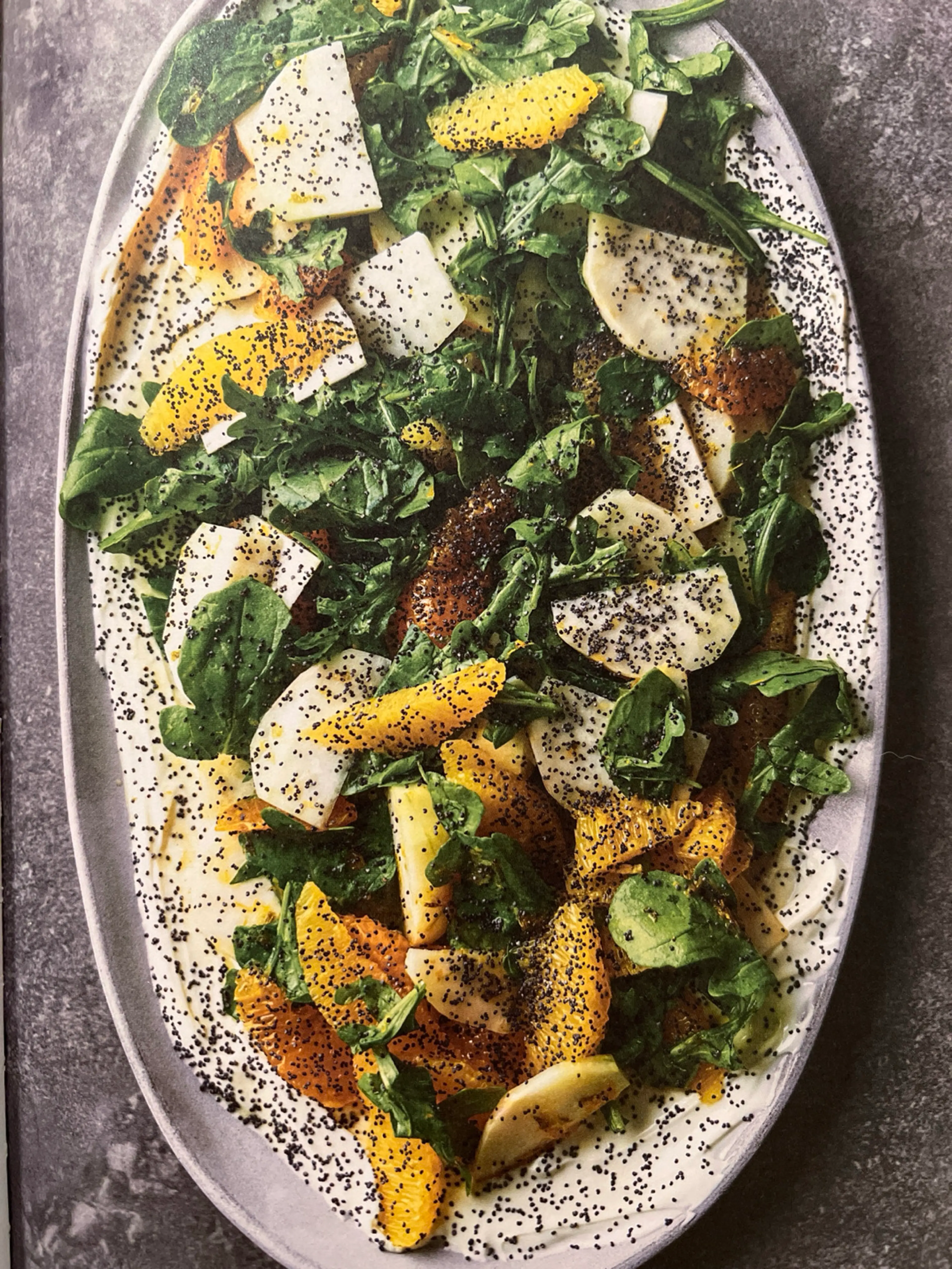 Kohlrabi with Citrus, Arugula, Poppy Seeds,and Crème Fraîche