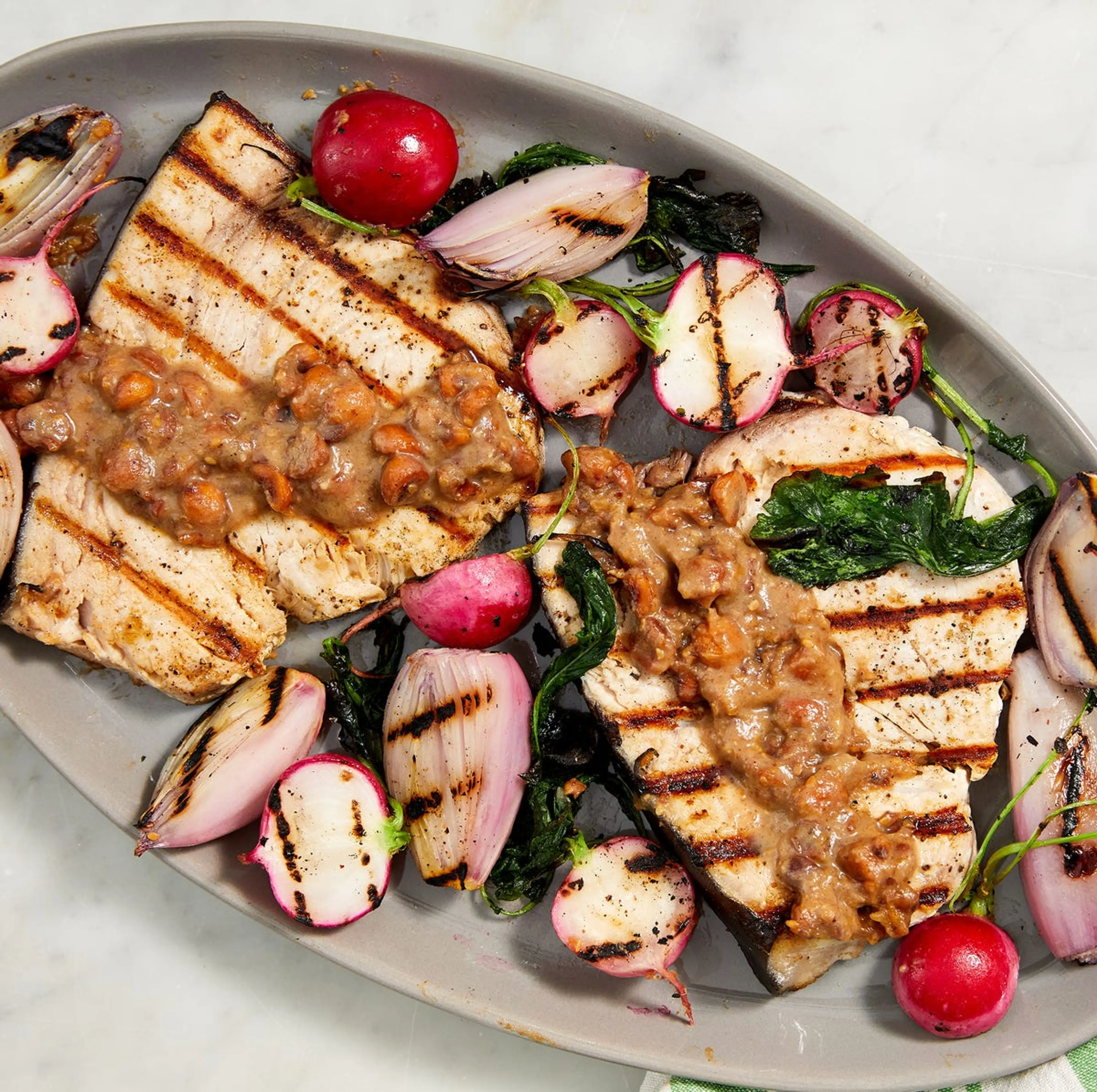 Grilled Swordfish with Hazelnut Miso Sauce