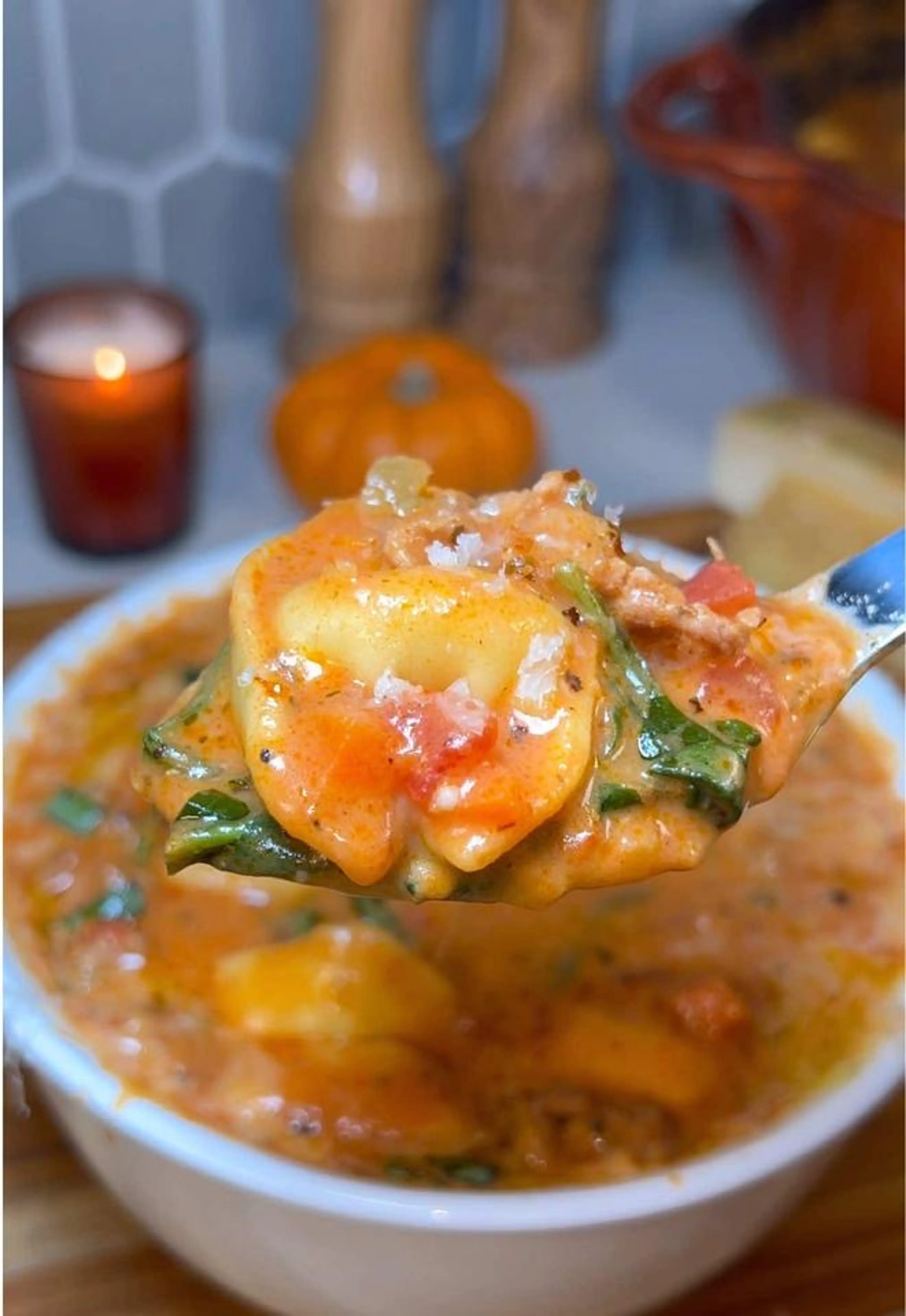 Creamy, Spicy Tortellini and Sausage Soup