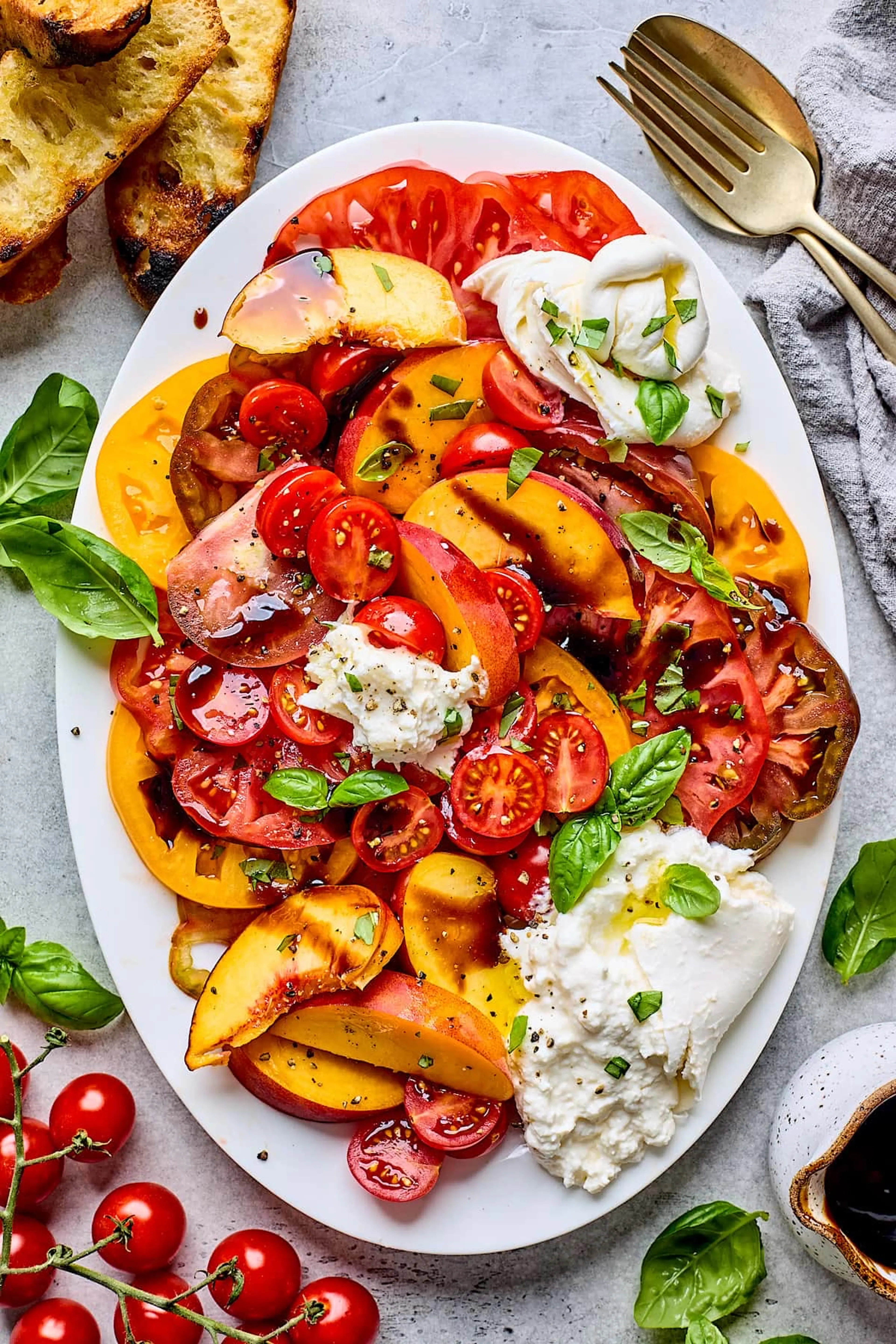 Tomato Peach Burrata Salad