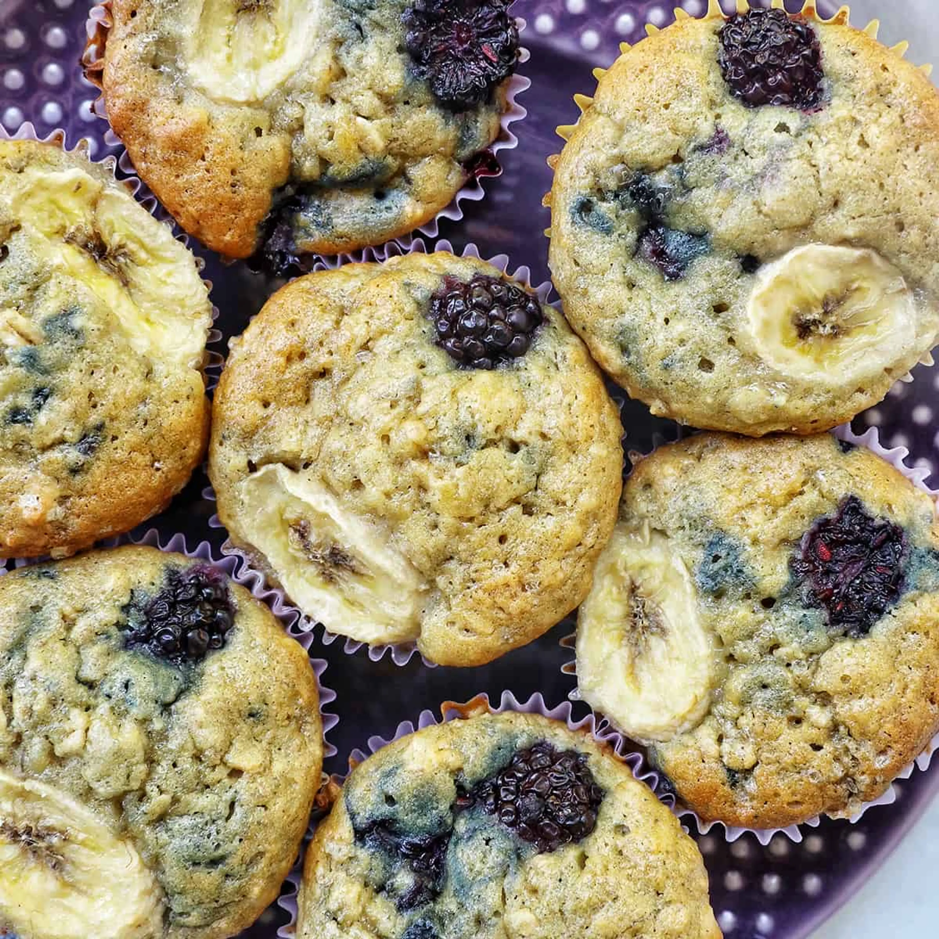 Banana Blackberry Oatmeal Muffins