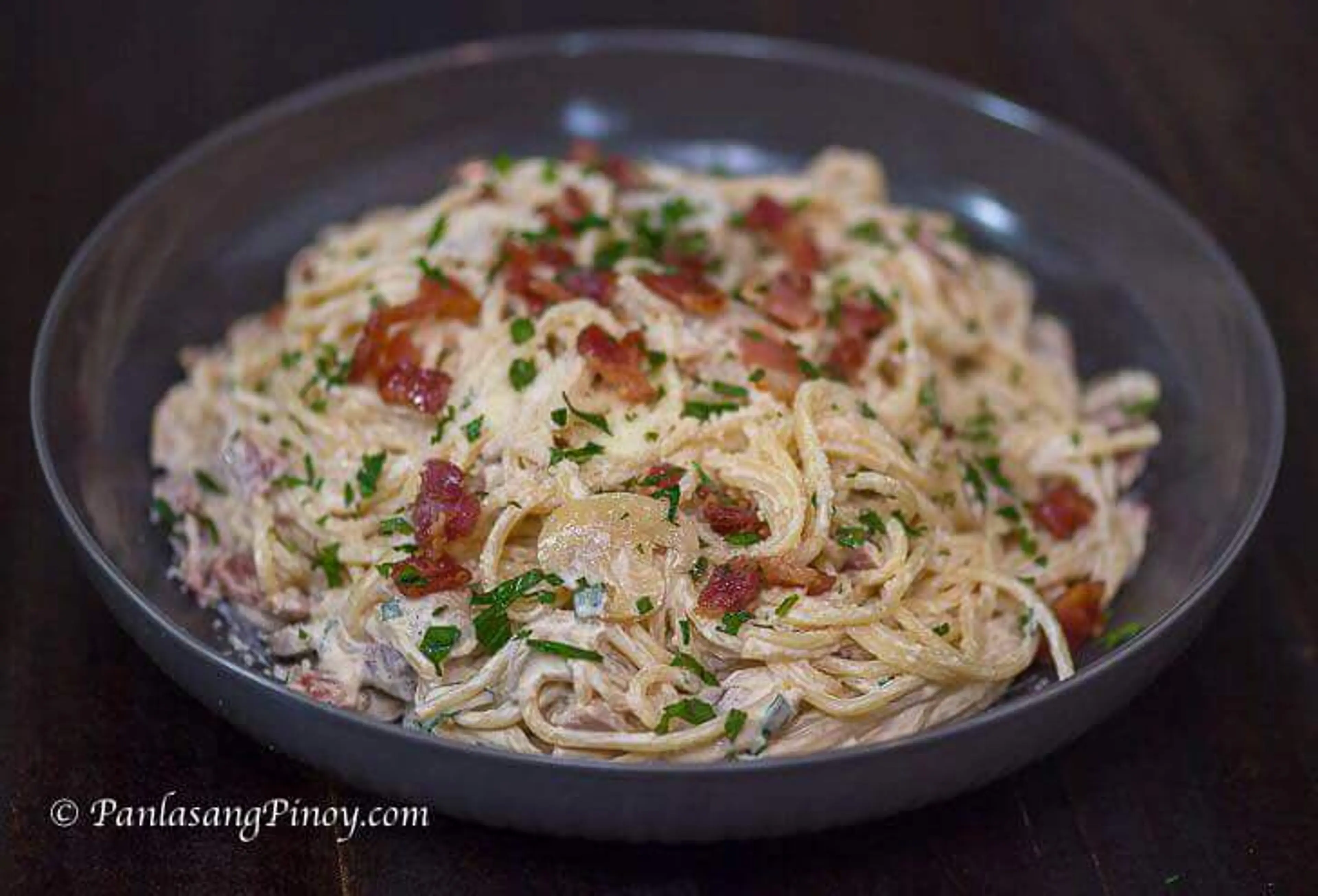 Filipino Style Creamy Bacon and Mushroom Carbonara
