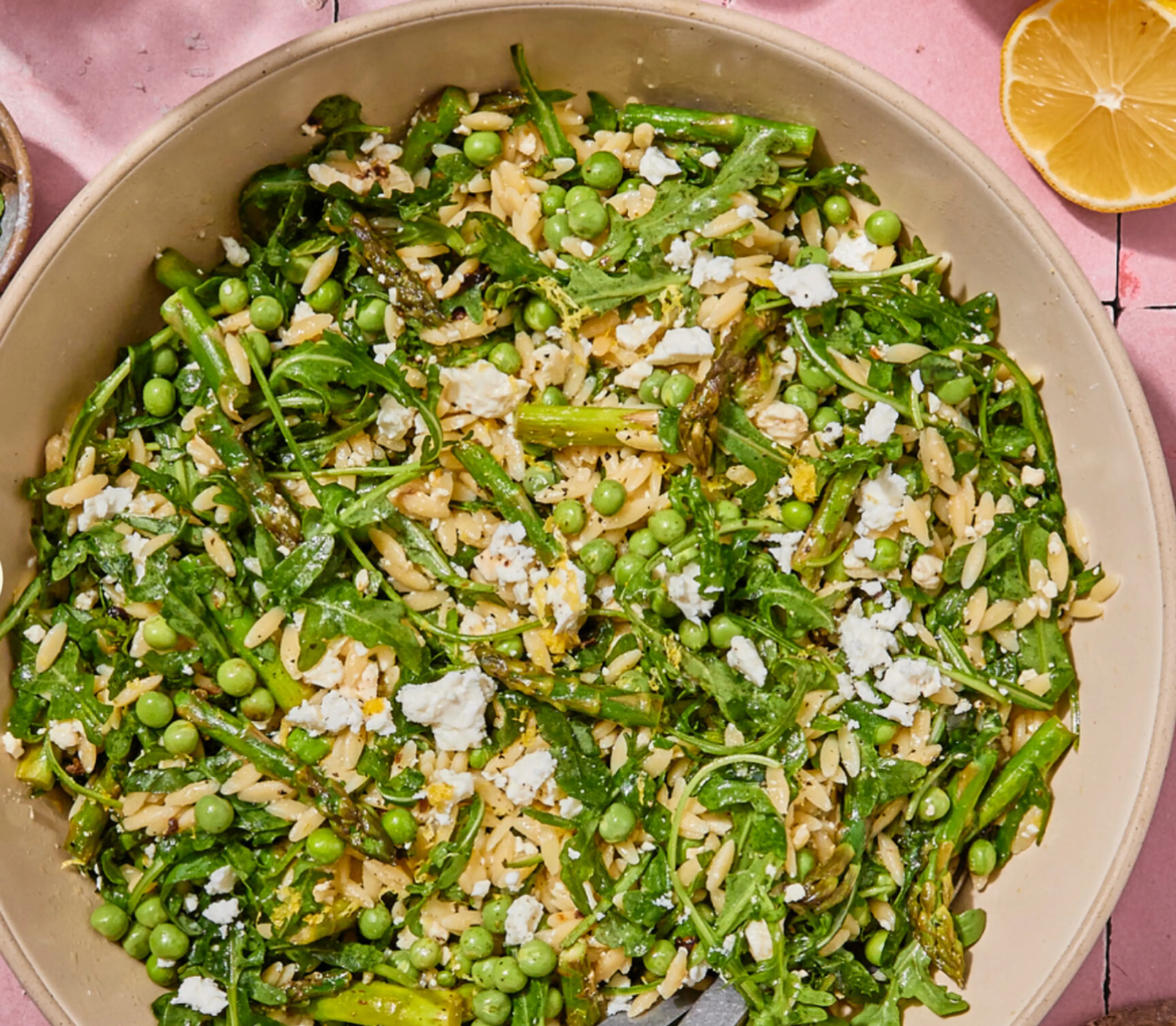 Spring Orzo Salad With Crispy Shallot Viniagrette