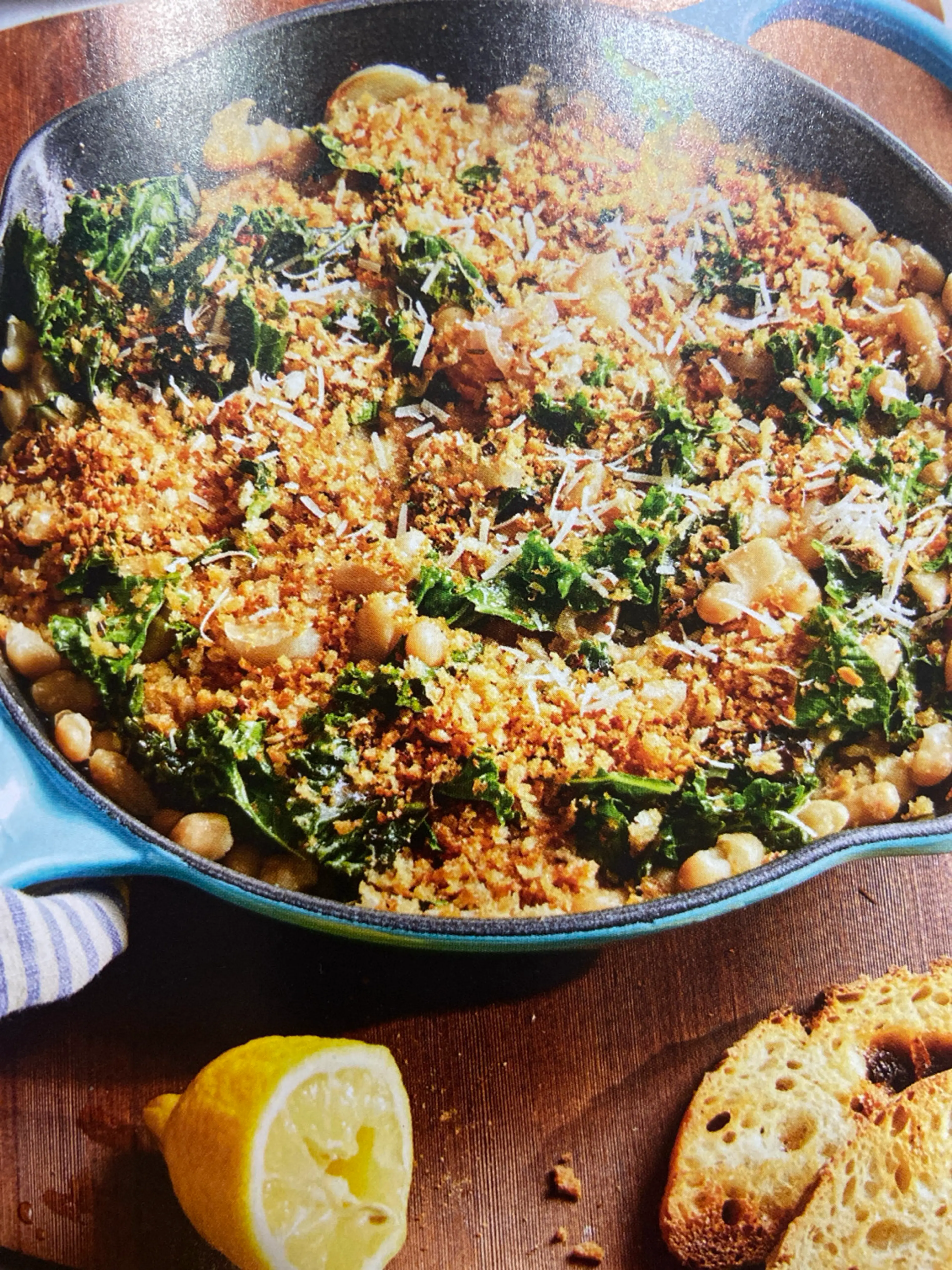 Parmesan White Beans and Kale with Crunchy, Garlicky Bread C
