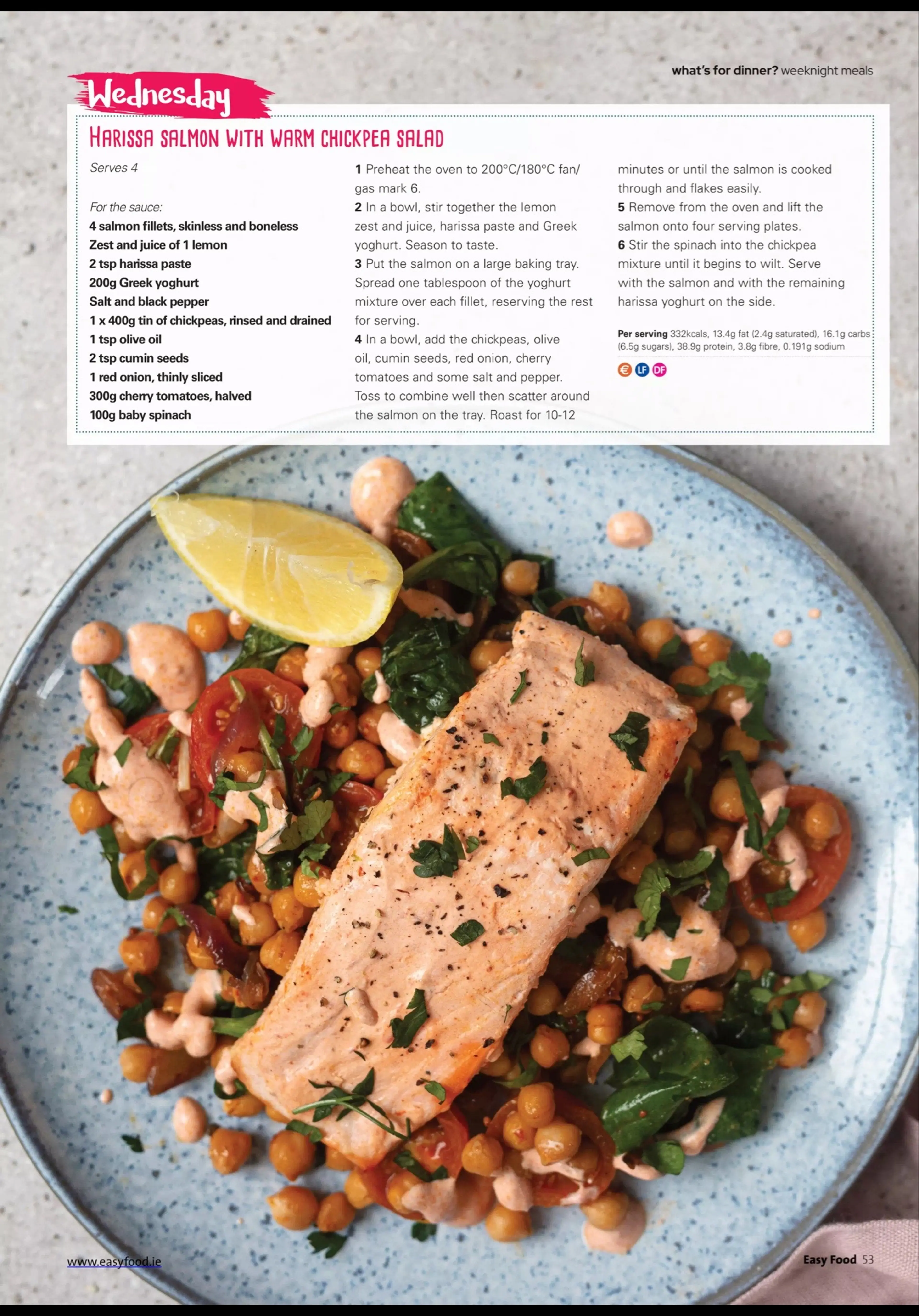 HARISSA SALMON WITH WARM CHICKPEA SALAD