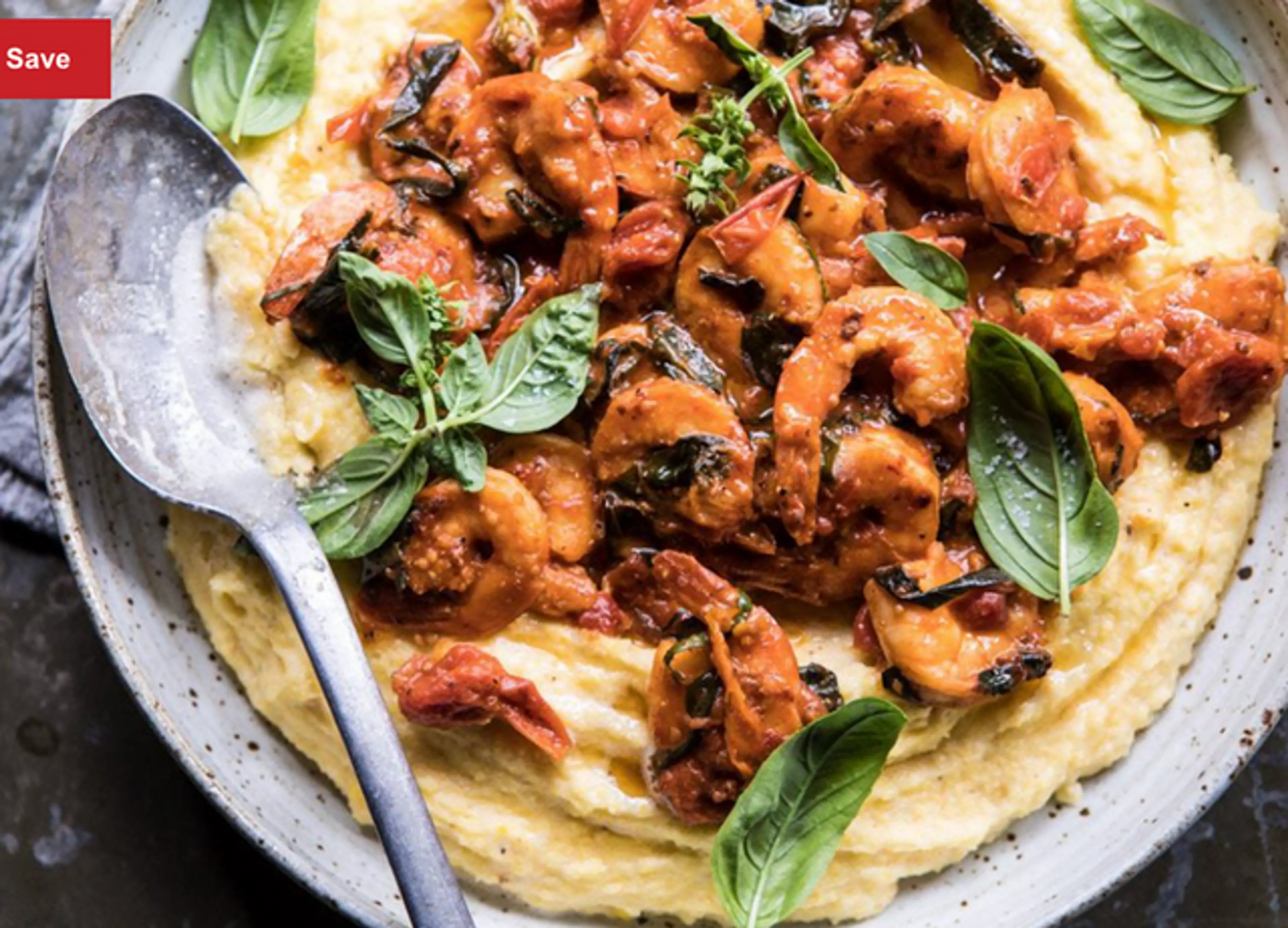 Basil Pomodoro Shrimp w Creamed Corn Polenta