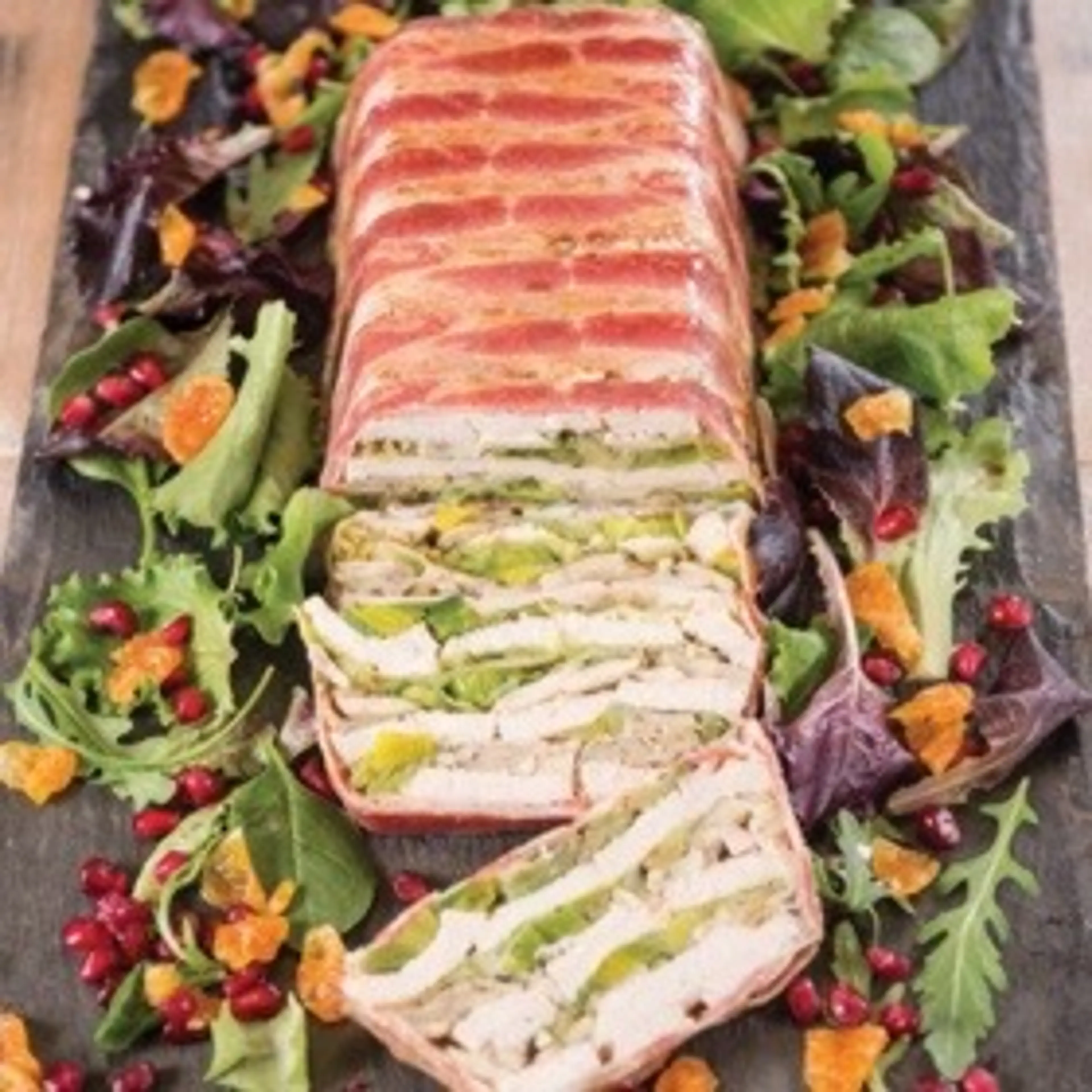 Chicken, leek, mushroom and pancetta terrine