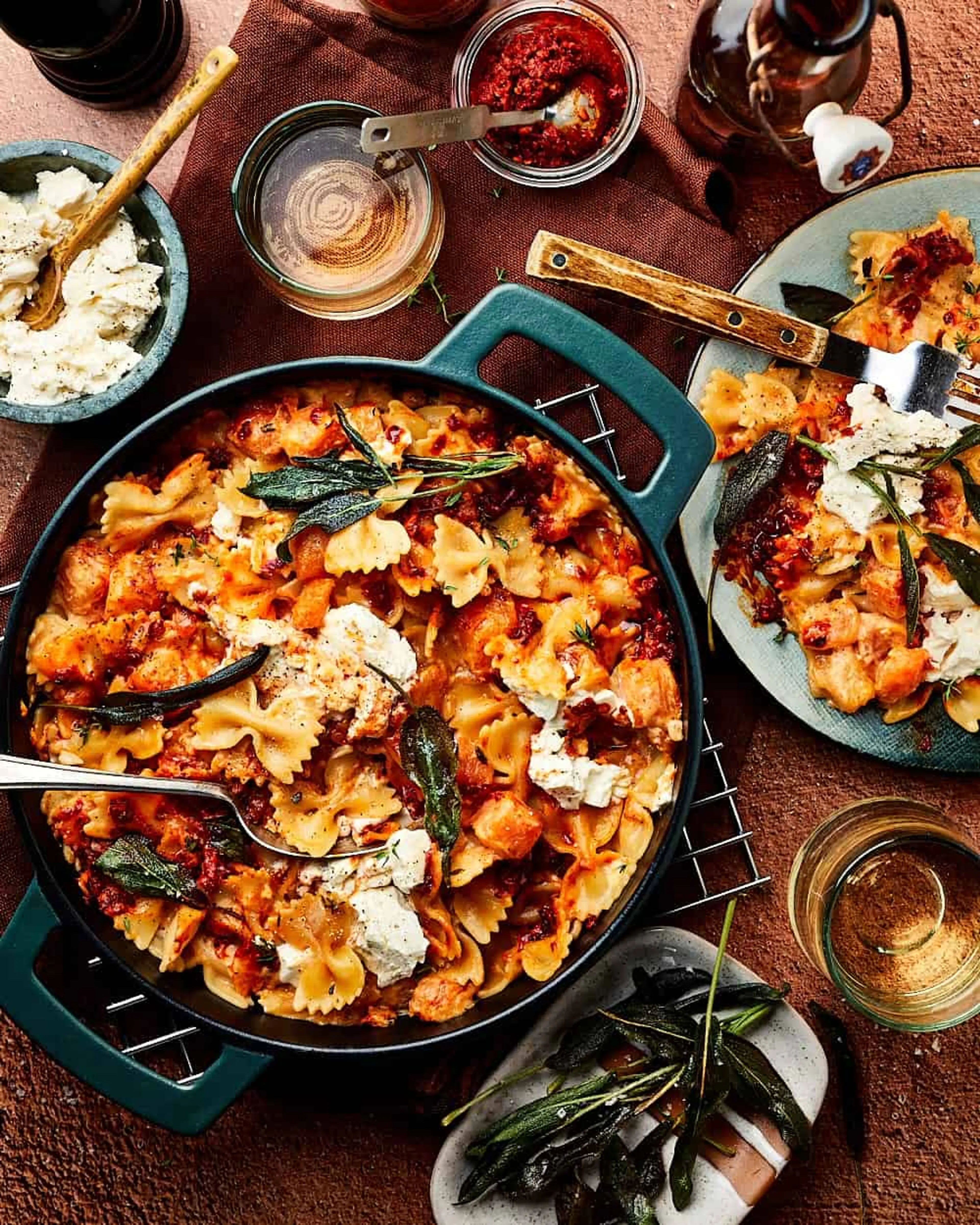 Eenpansgerecht pompoen nduja pasta