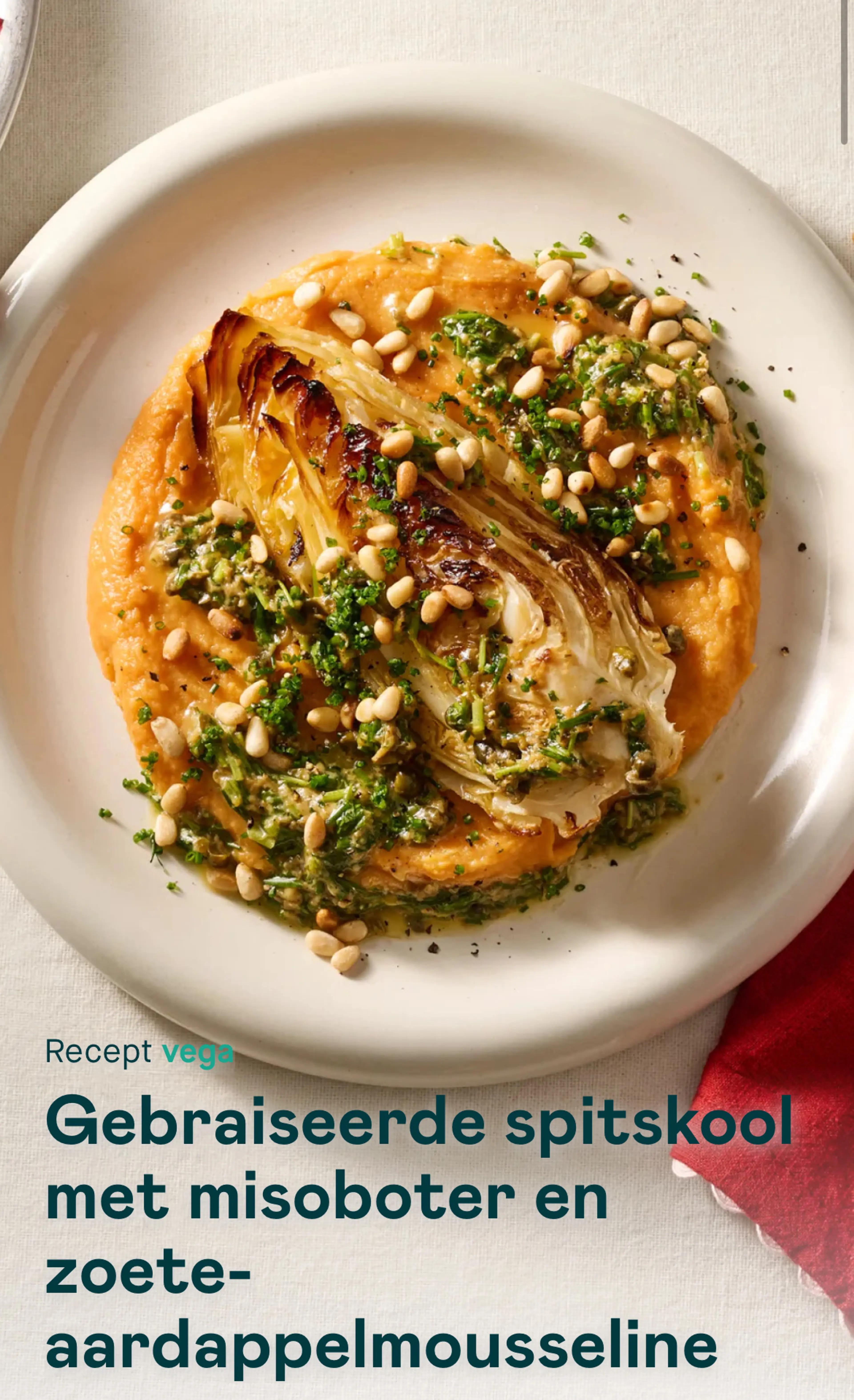 Gebraiseerde Spitskool Met Misoboter En Zoete Aardappel Mous