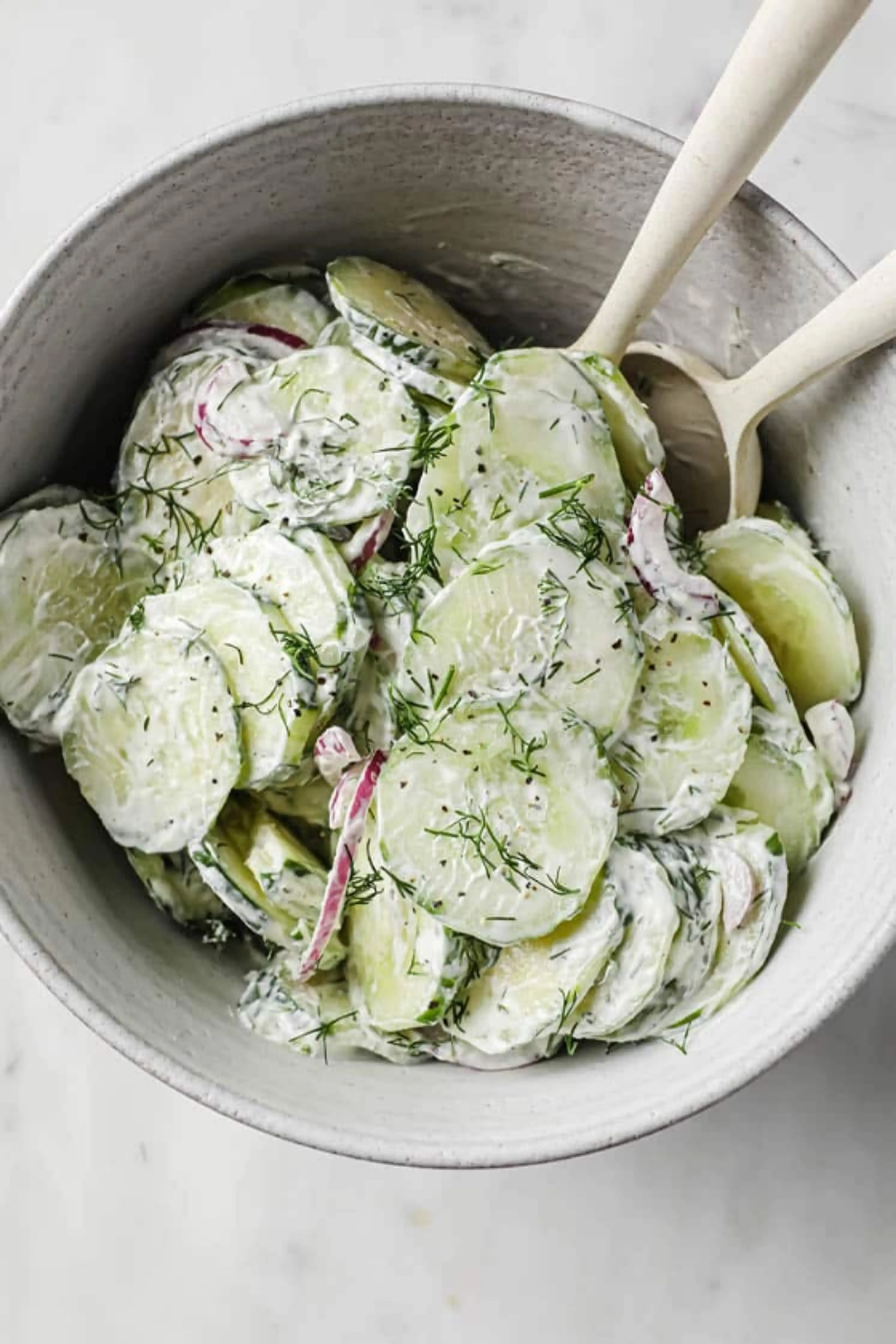 Creamy Dill Cucumber Onion Salad (With Sour Cream And Mayo)