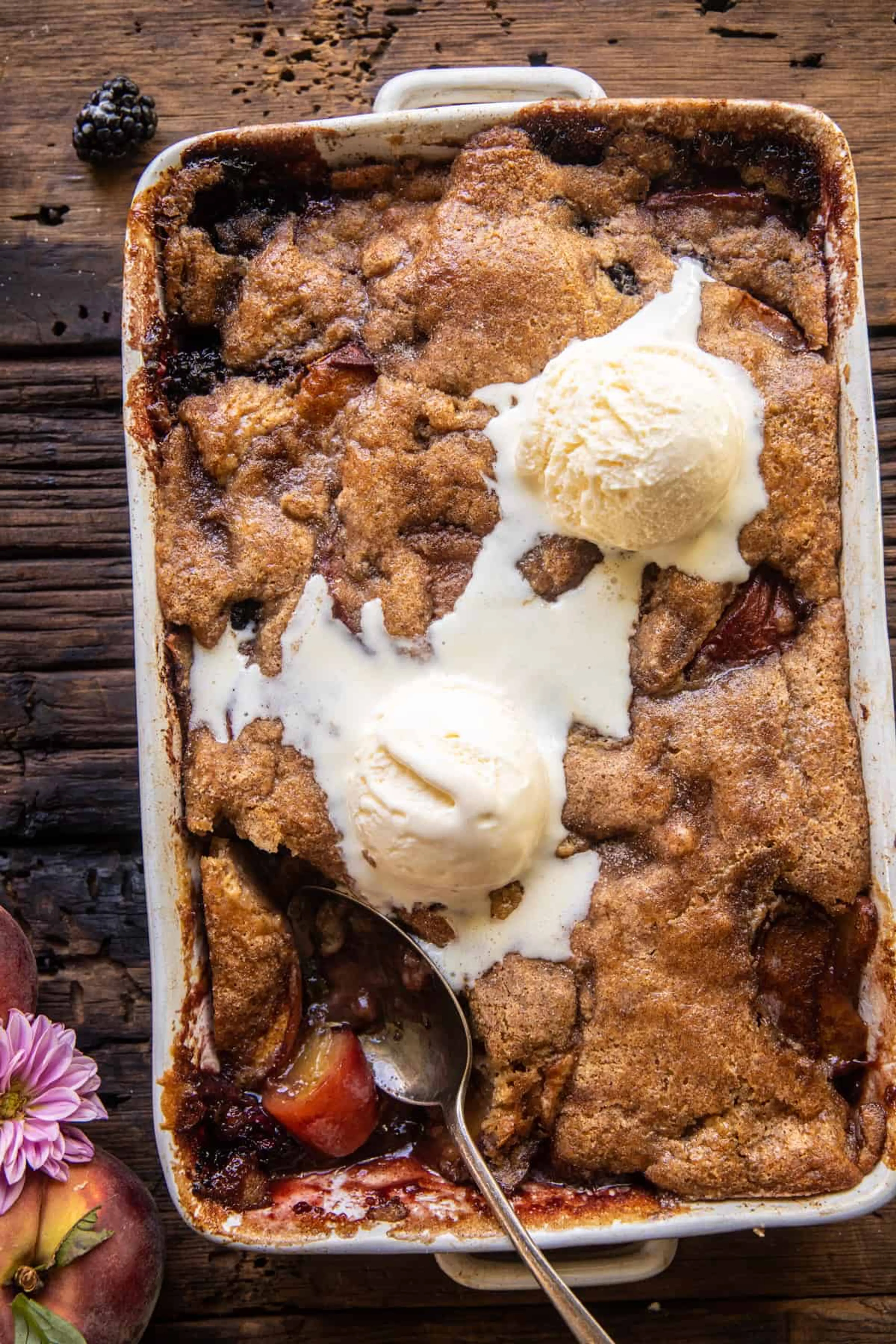 Easy Ginger Blackberry Peach Cobbler
