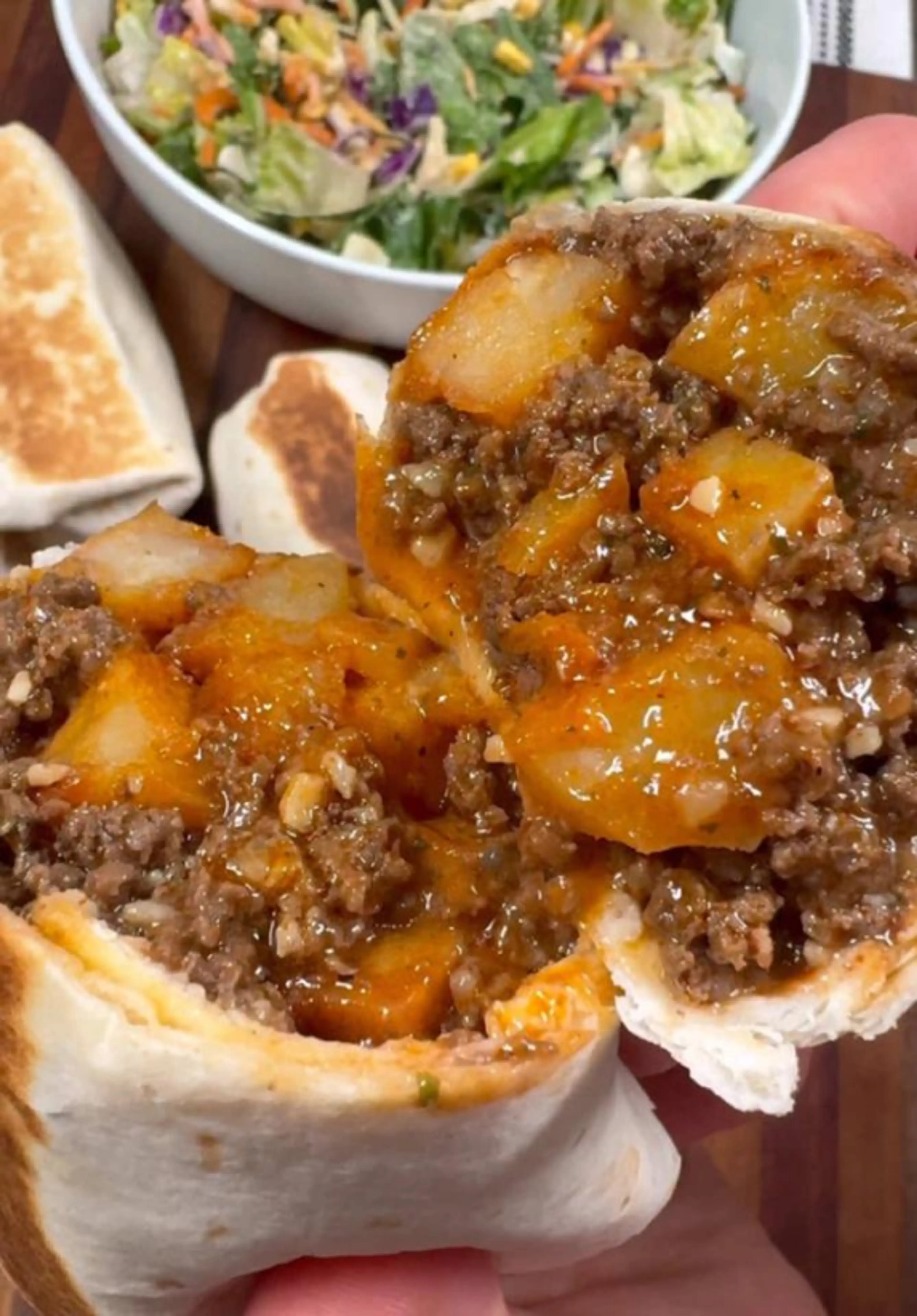 Cheesy Beef and Potato Burritos