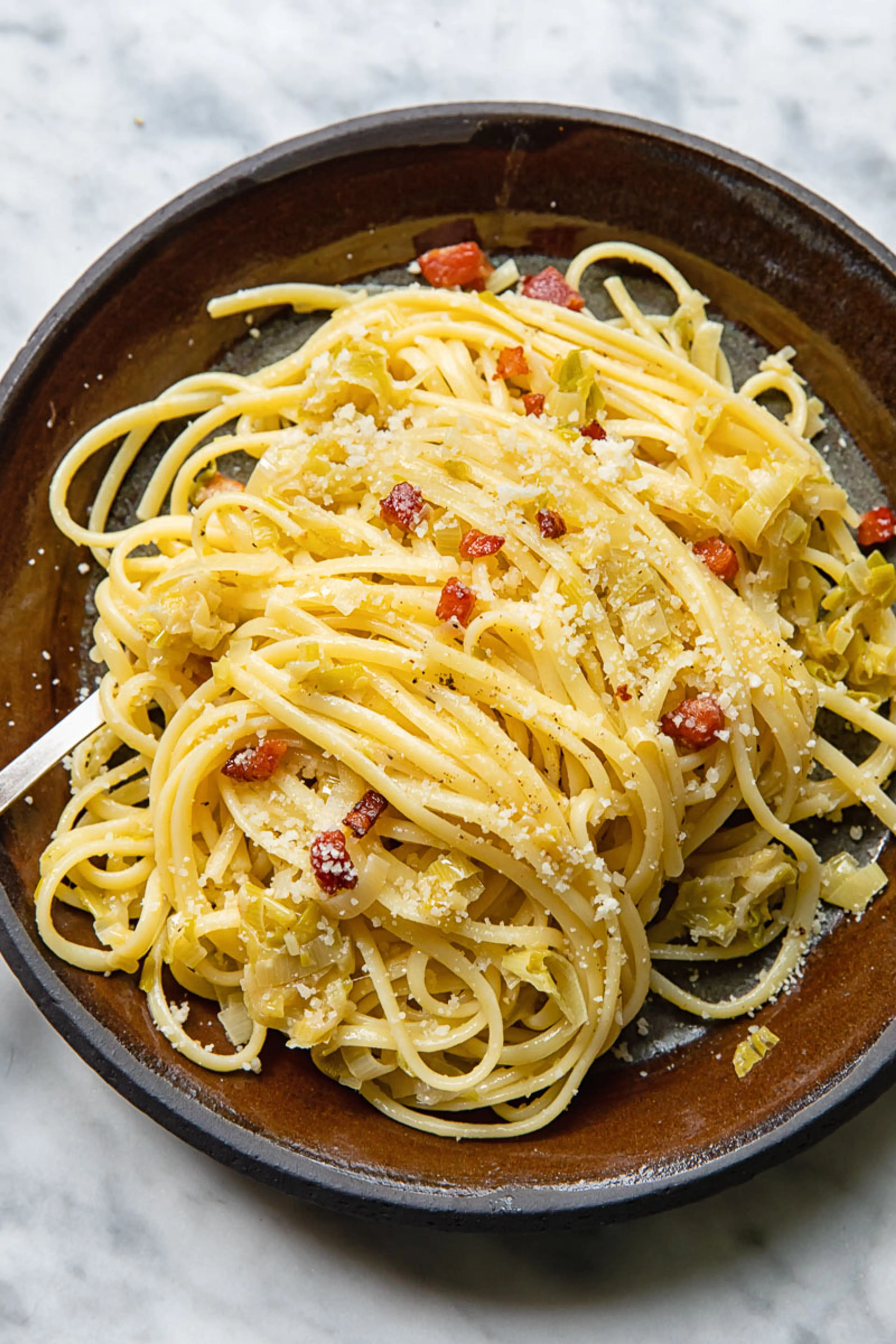 Caramelised Leek and Pancetta (Bacon) Linguine