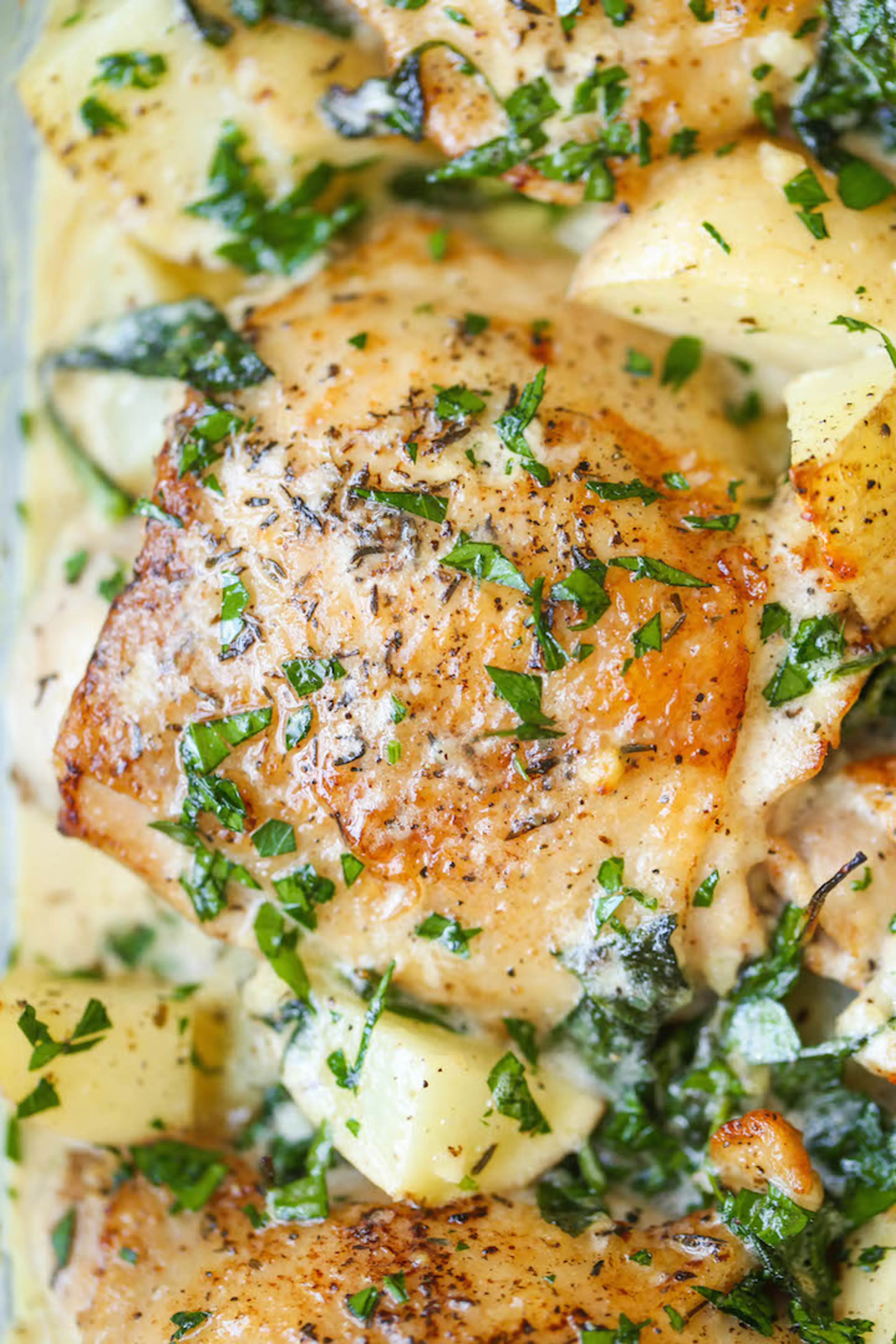 Chicken and Potatoes with Garlic Parmesan Cream Sauce