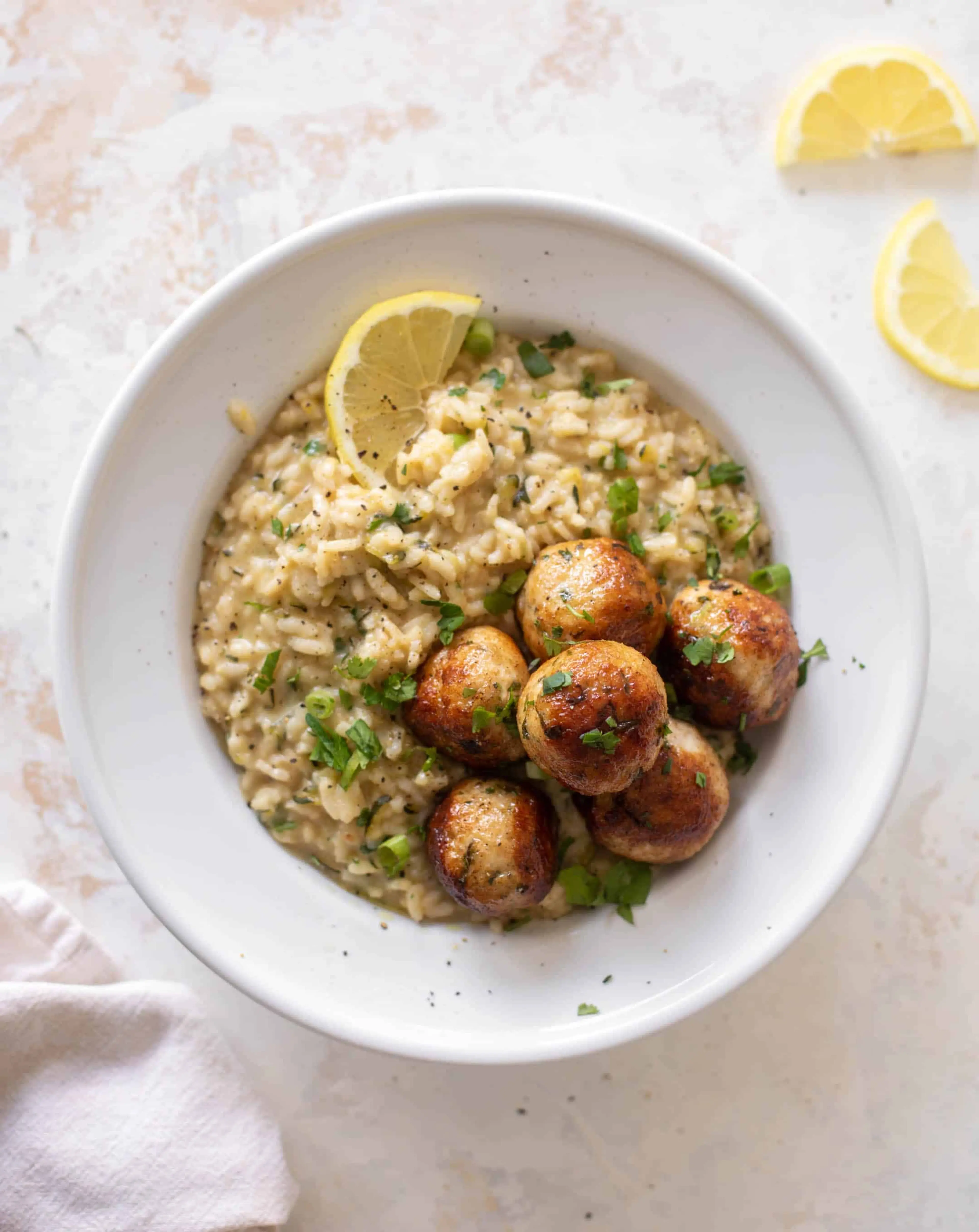Summer Chicken Meatballs with Zucchini Risotto
