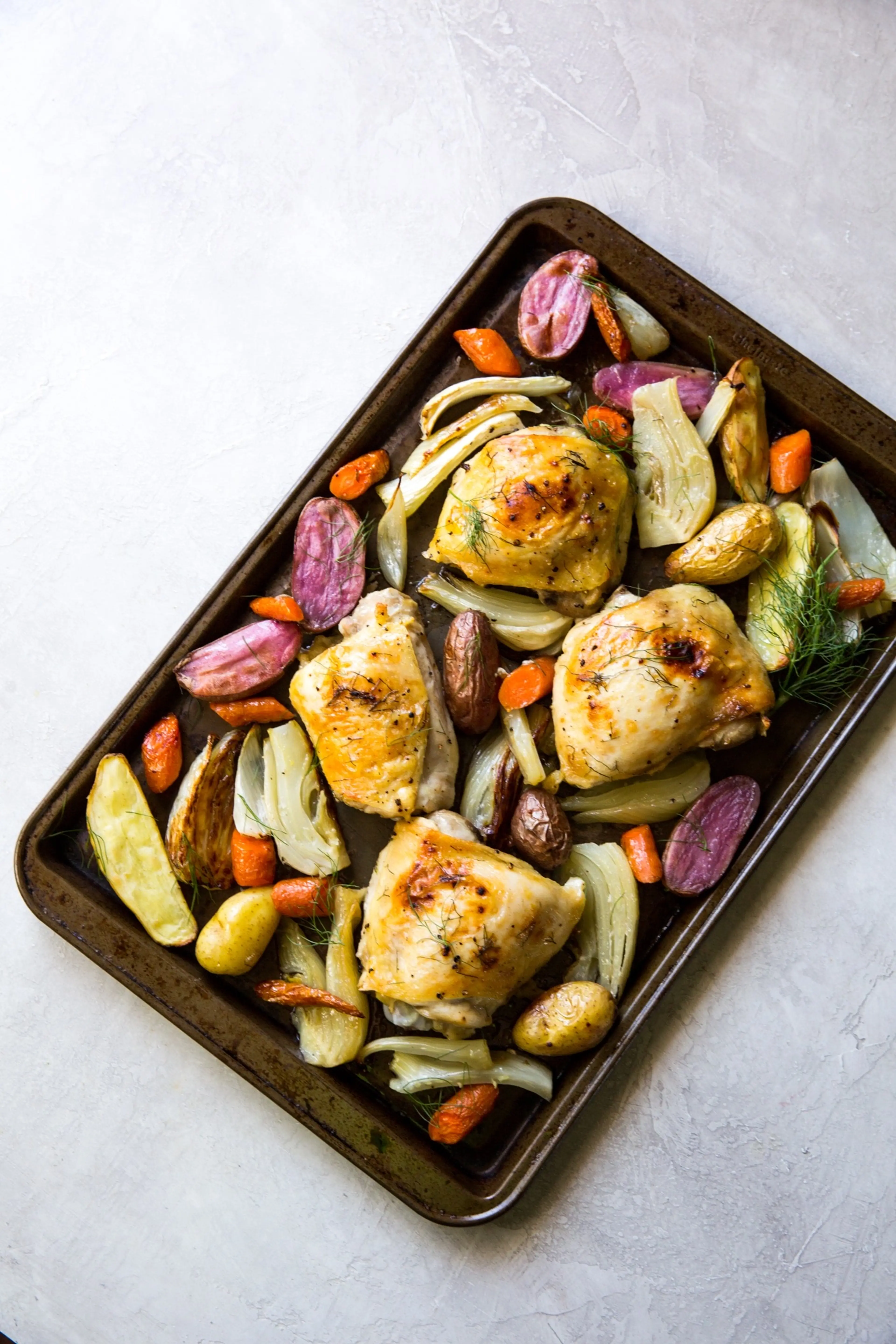 Lemony Sheet Pan Chicken Thighs w/ Vegetables