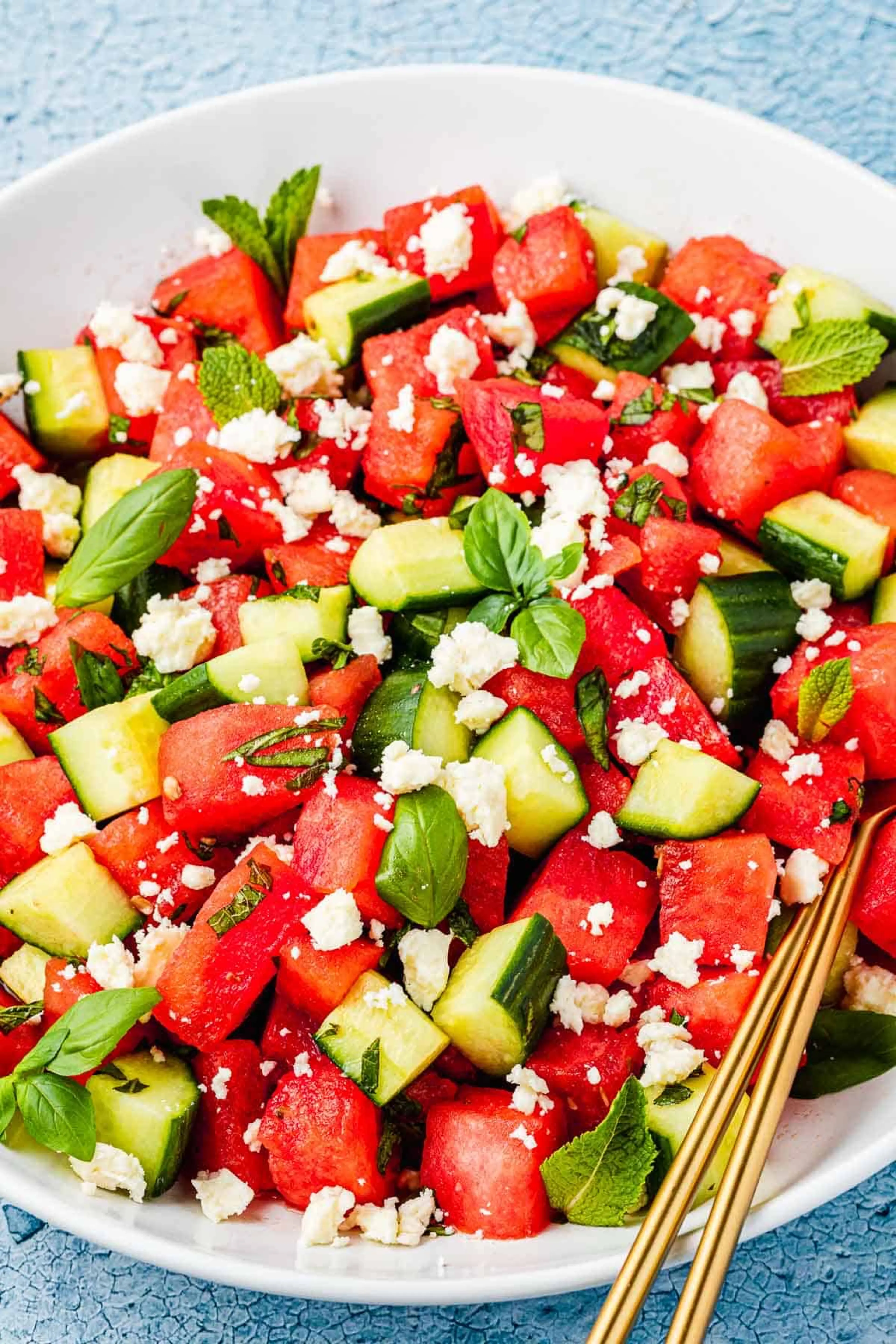 Watermelon Salad Recipe with Feta and Cucumber