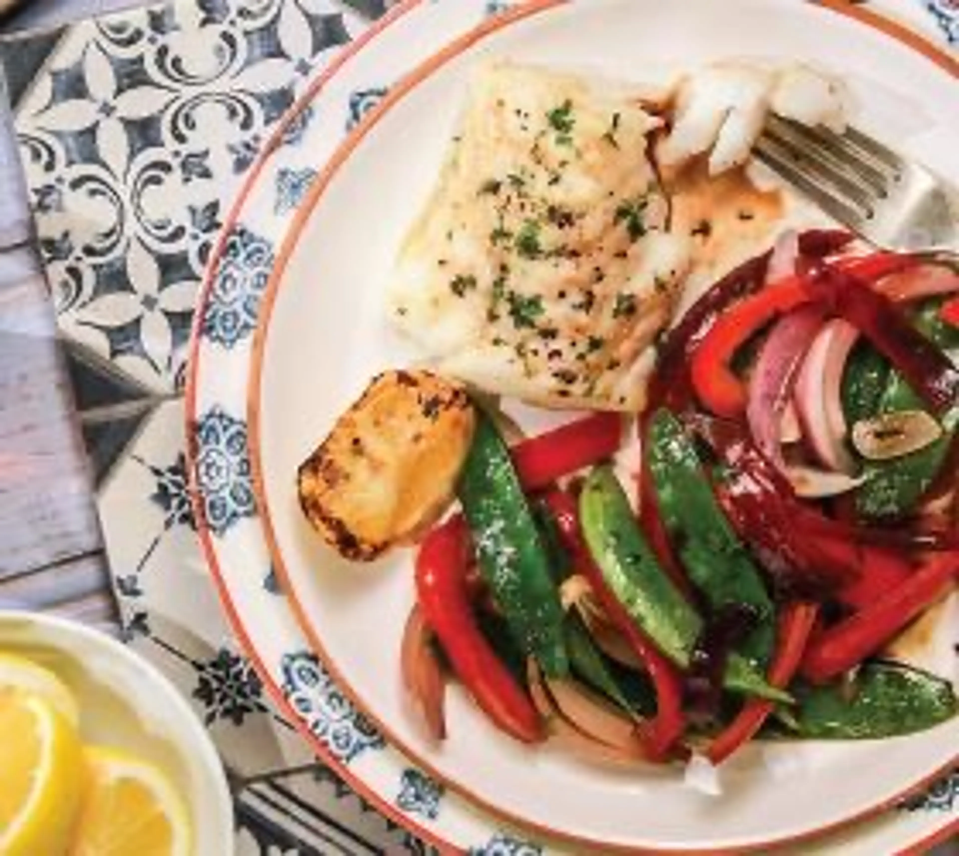 Cod Fillets with Garlic and Coriander Vegetables, Soy and Ho
