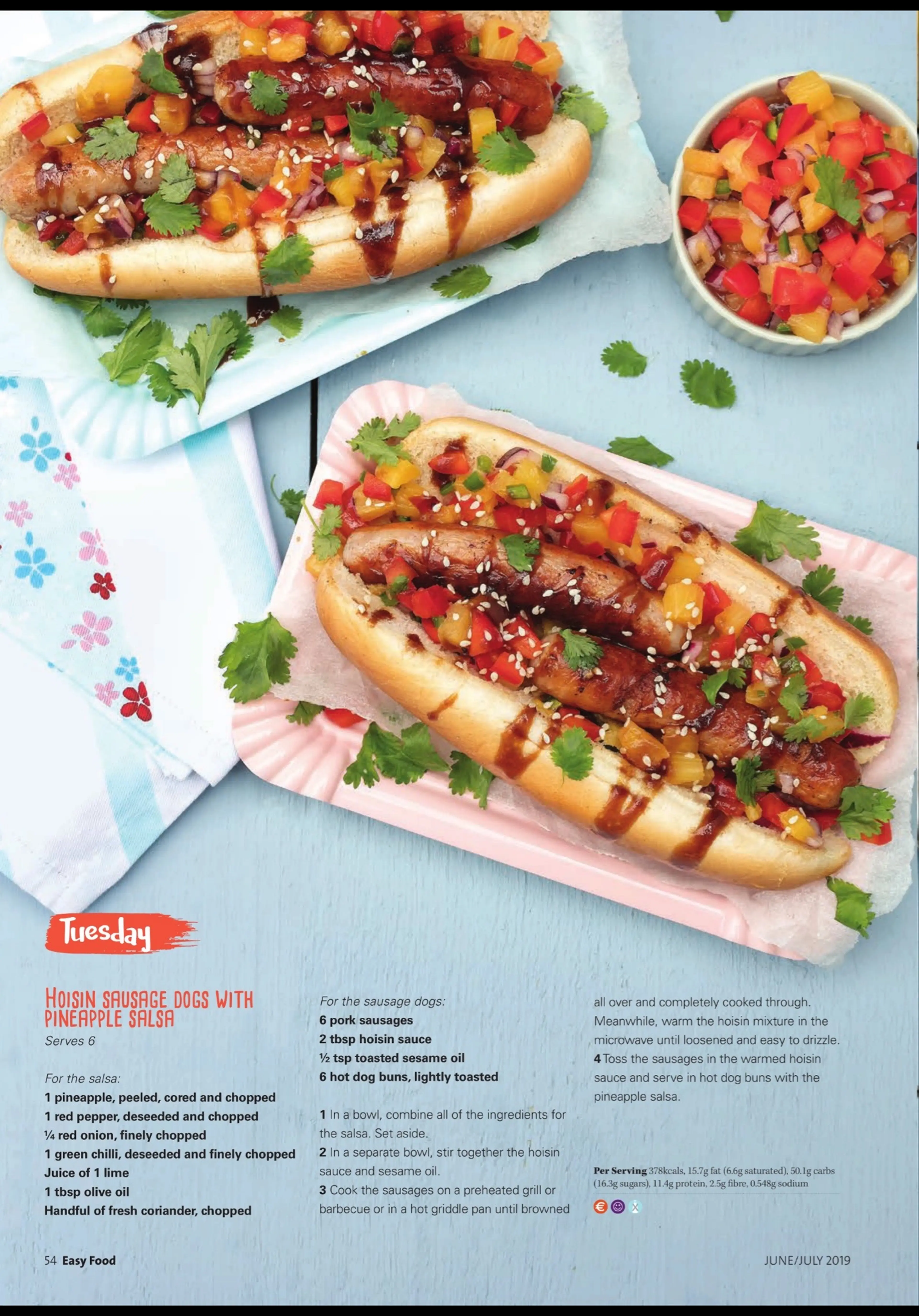 HOISIN SAUSAGE DOGS WITH PINERPPLE SALSA