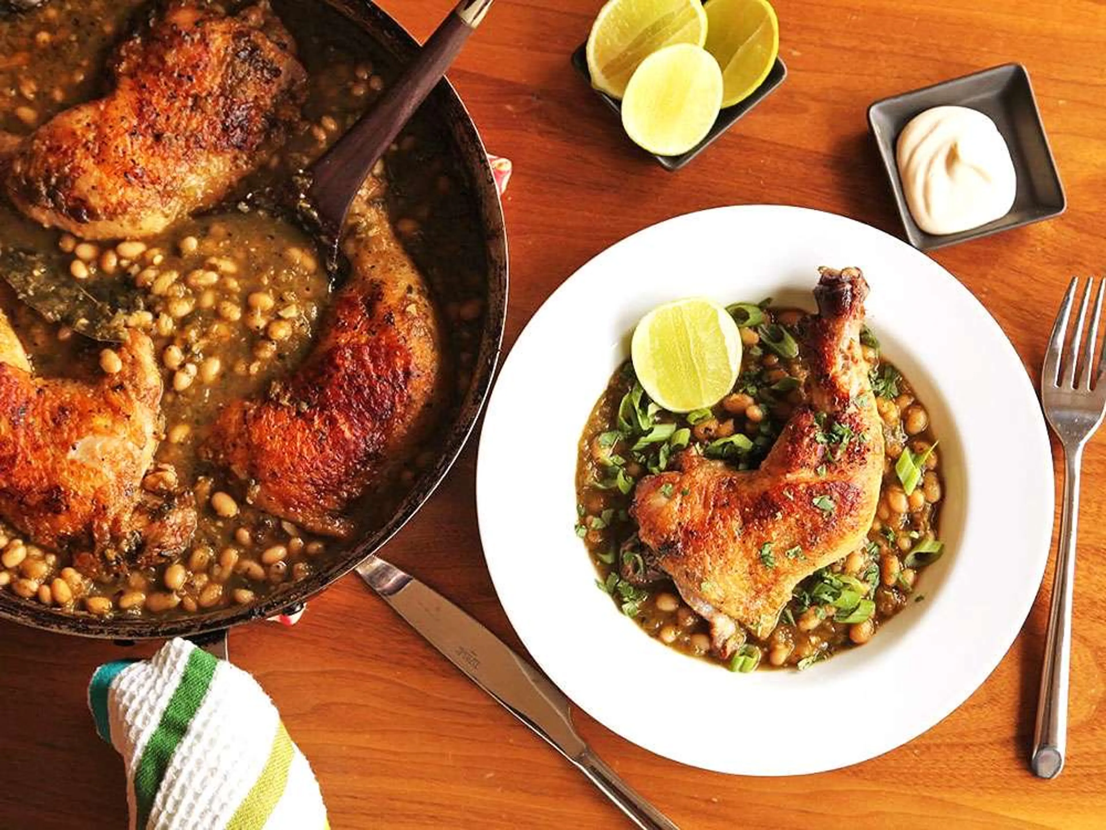 Crispy Braised Chicken With White Beans and Chile Verde Reci