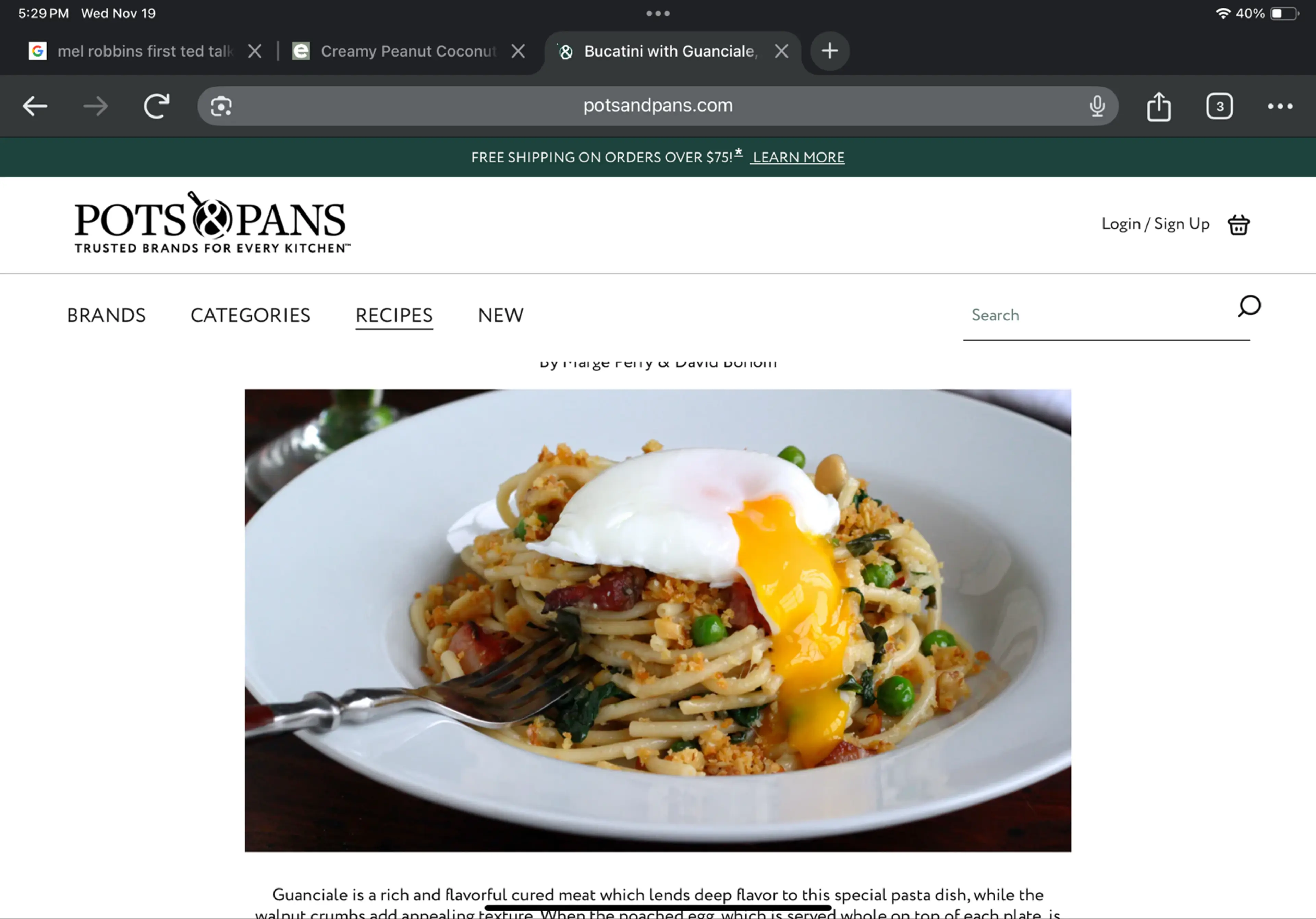 Bucatini With Guanciale, Spinach, Toasted Walnut & Egg