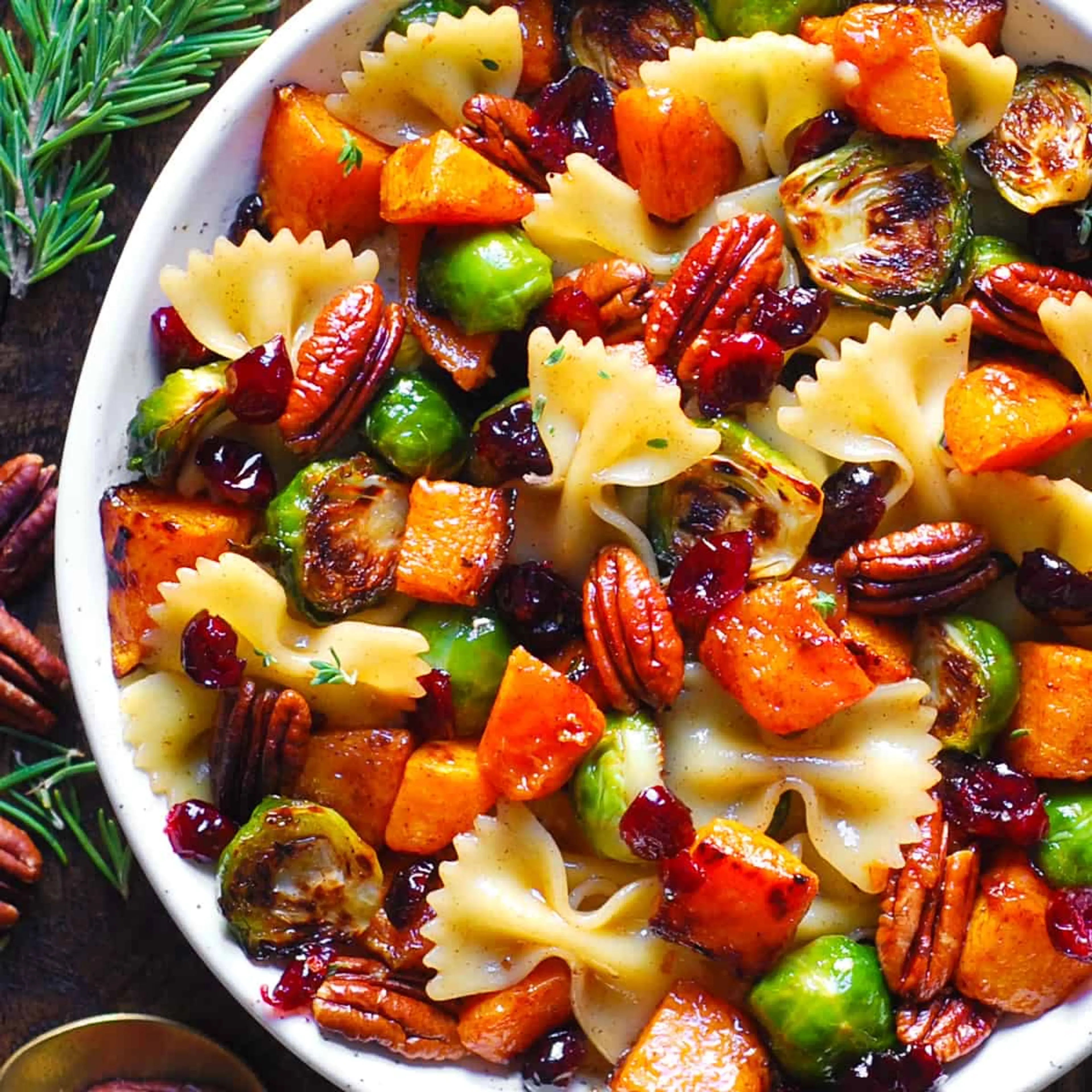 Butternut Squash Pasta Salad with Brussels Sprouts, Pecans,