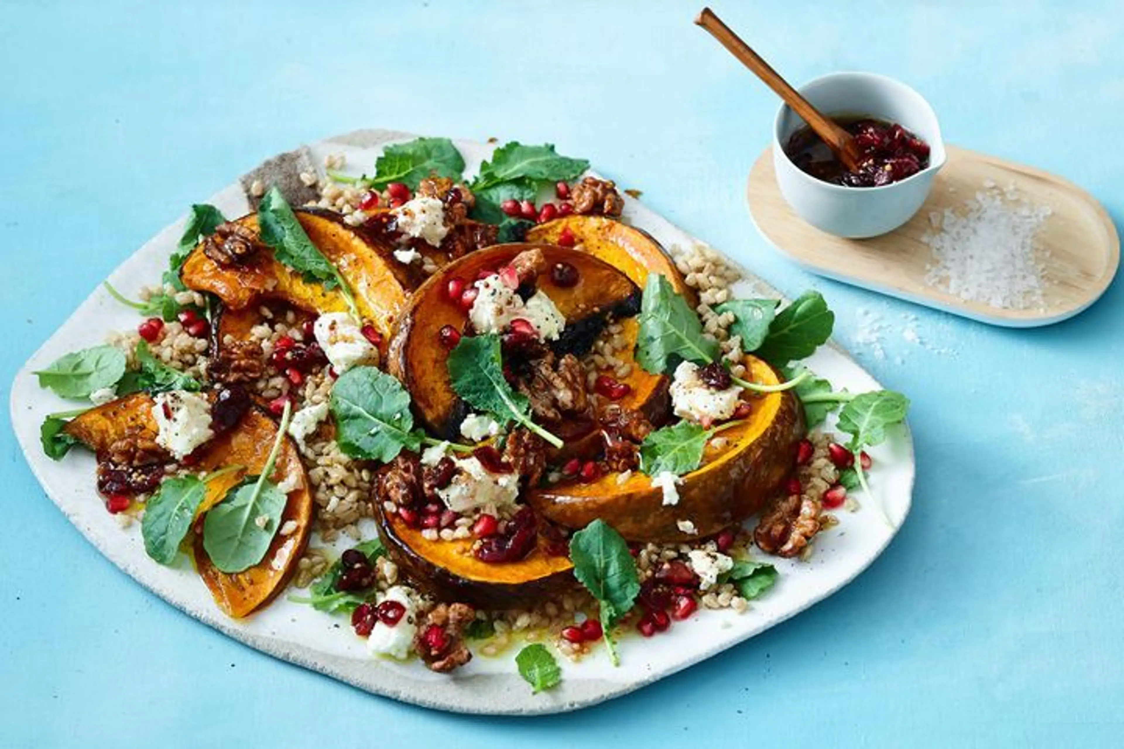 Honey-glazed pumpkin barley salad