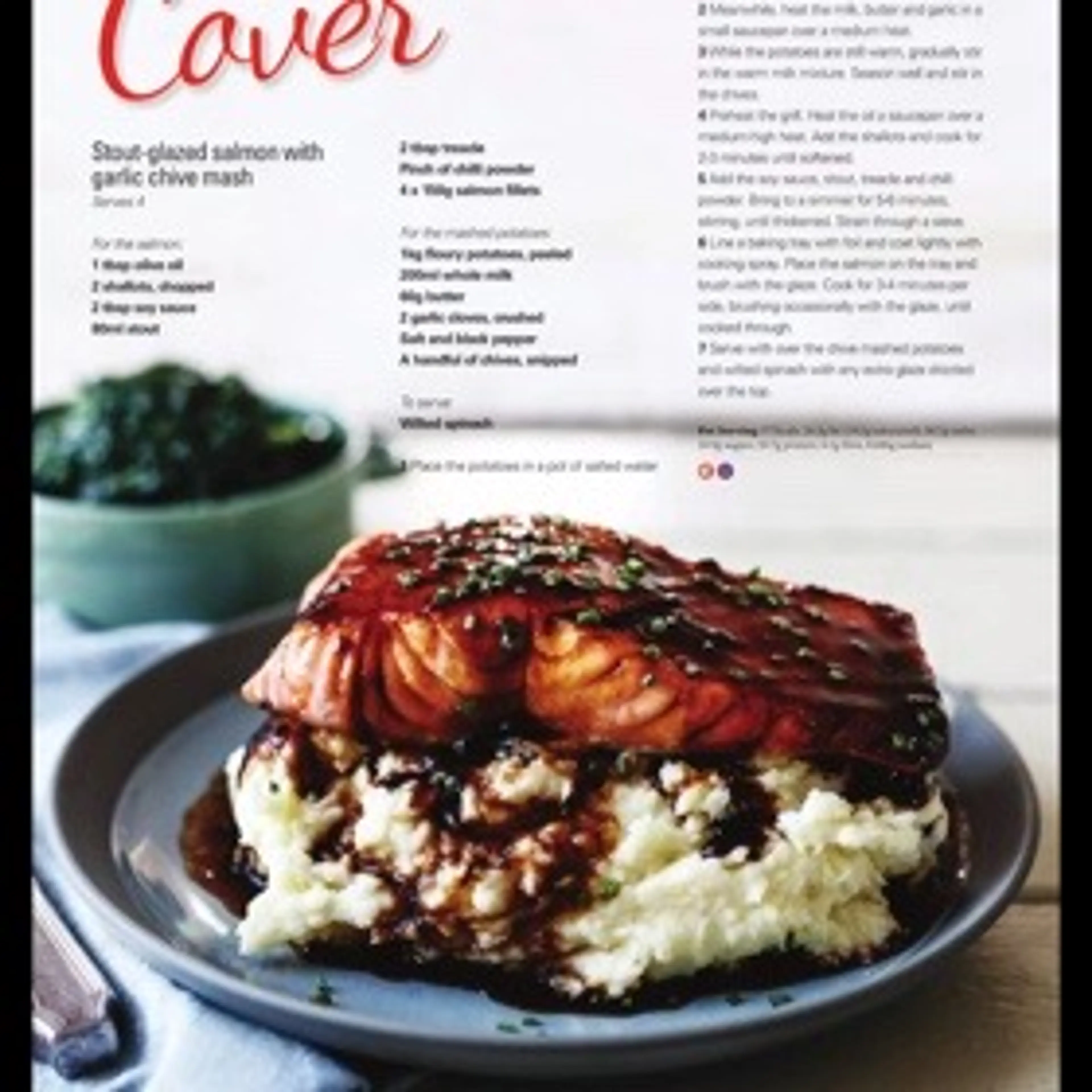 Stout-glazed salmon with garlic chive mash