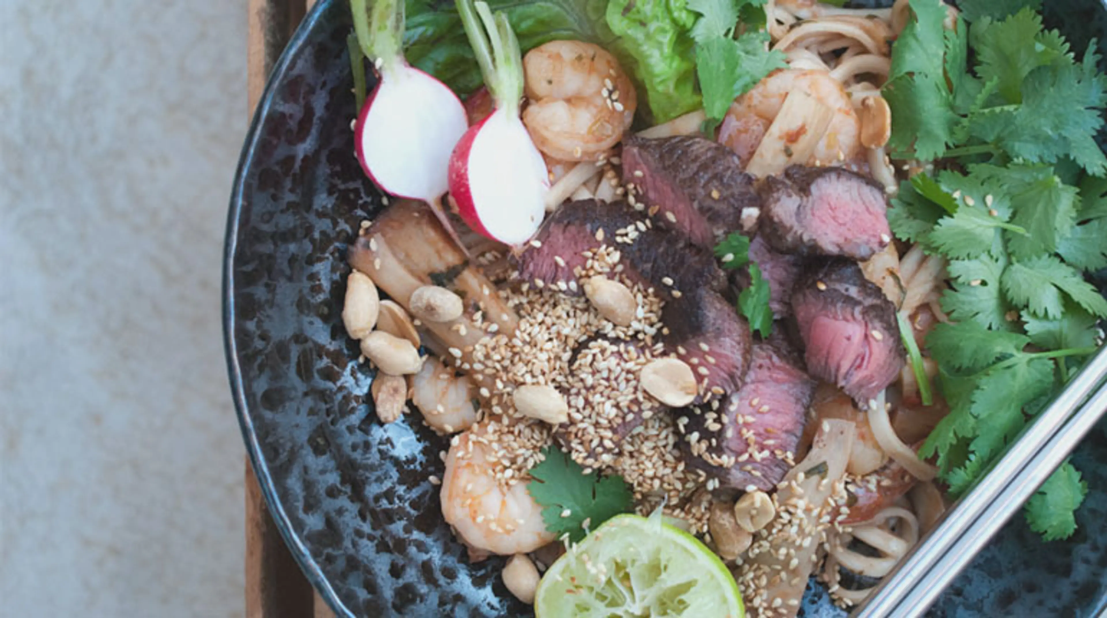 Sizzling Beef Steak, Hoi Sin Prawn & Noodle Bowls