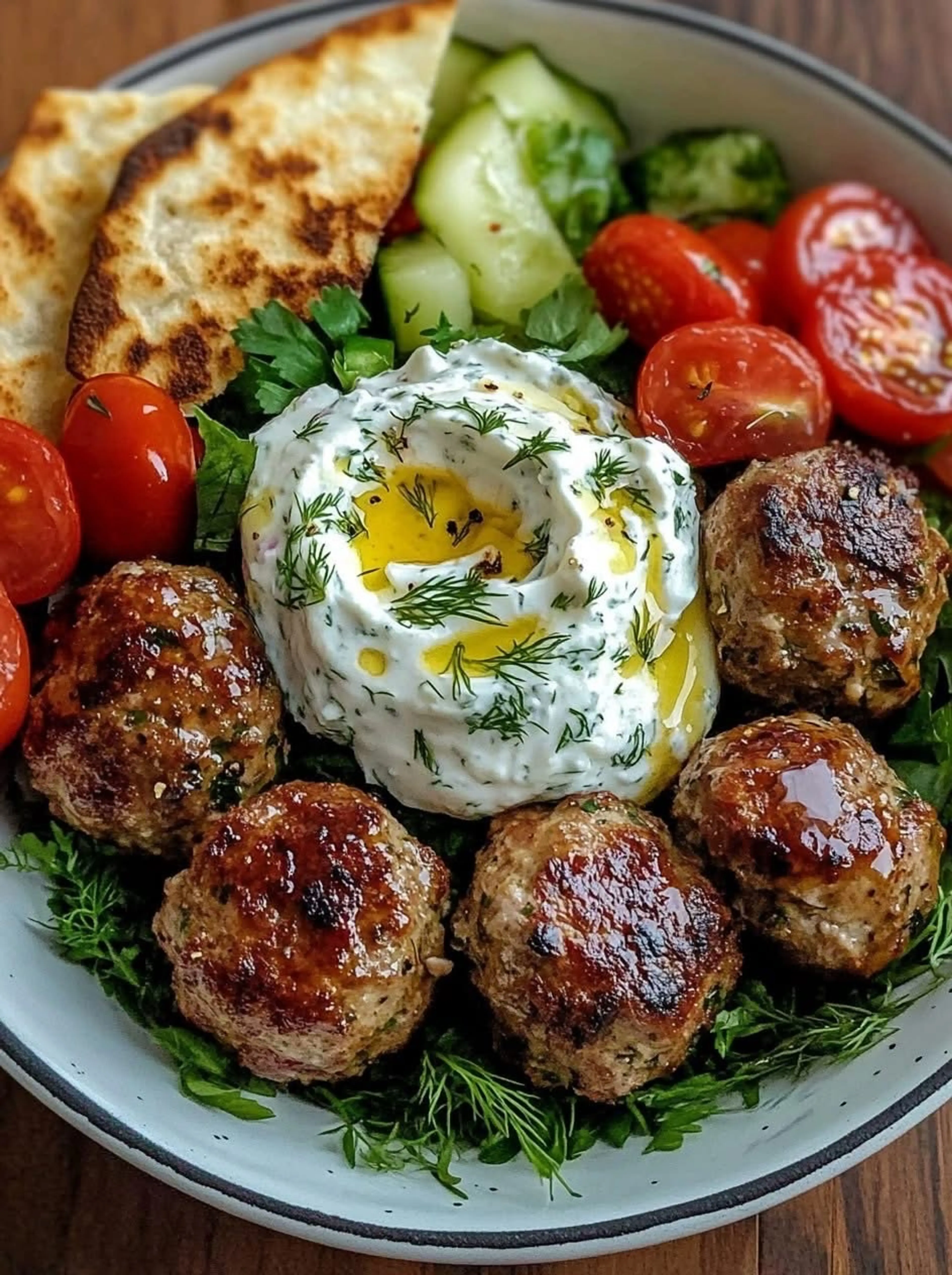 Modern Greek-Aussie Lamb Meatballs with Whipped Lemon-Dill Y