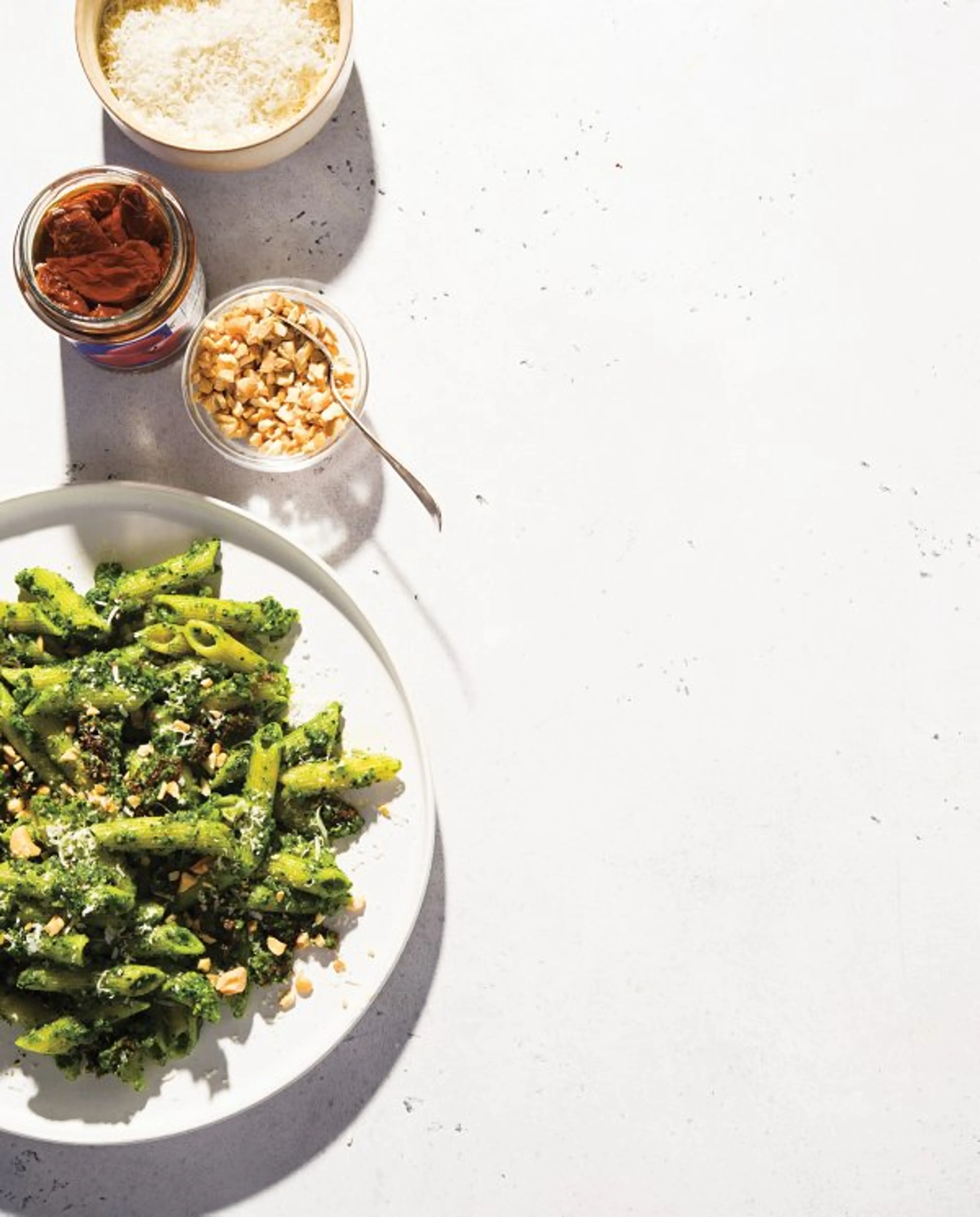 Pasta with Kale Pesto and Sun-Dried Tomatoes