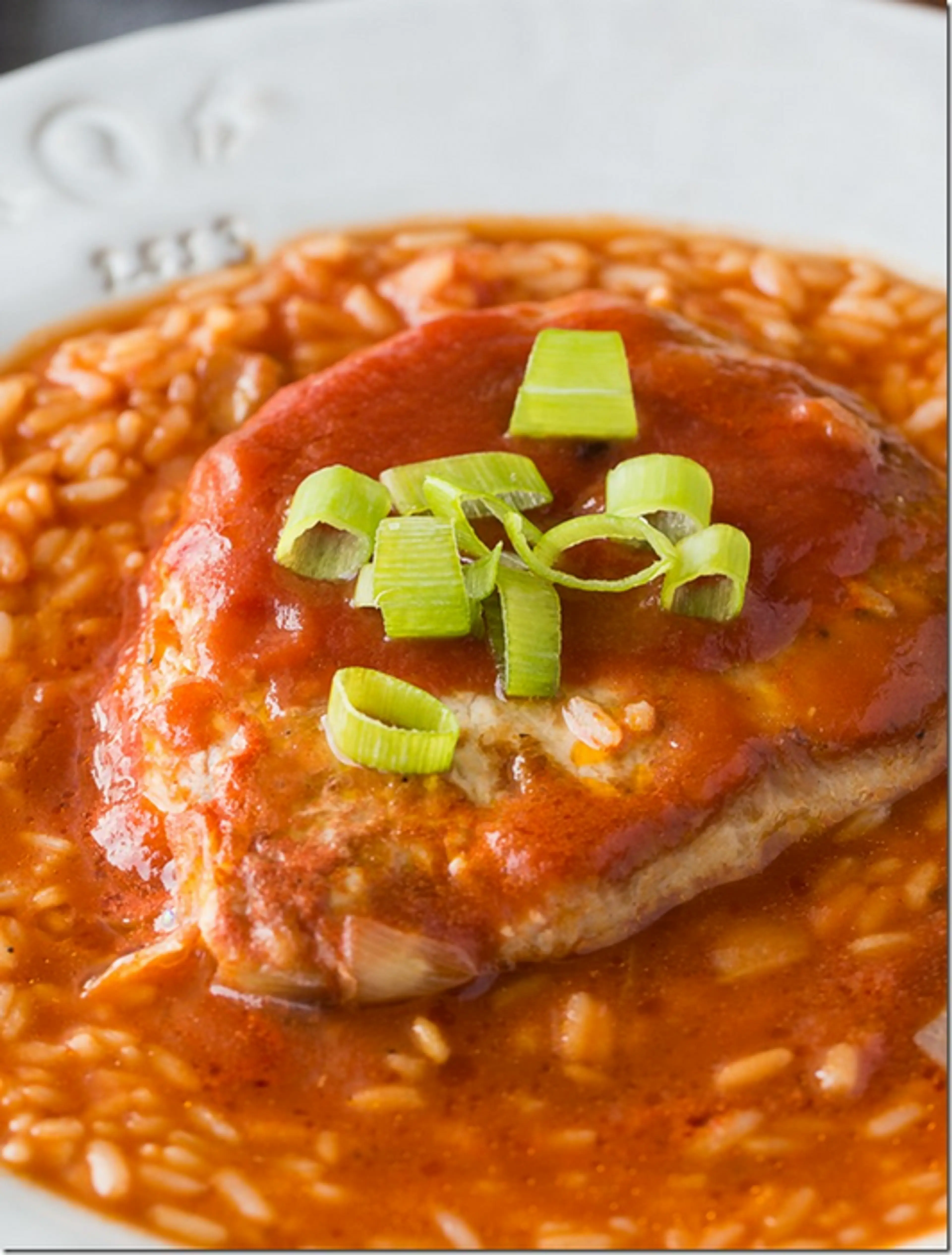 Pork Chops with Onion, Tomato Soup, and Rice