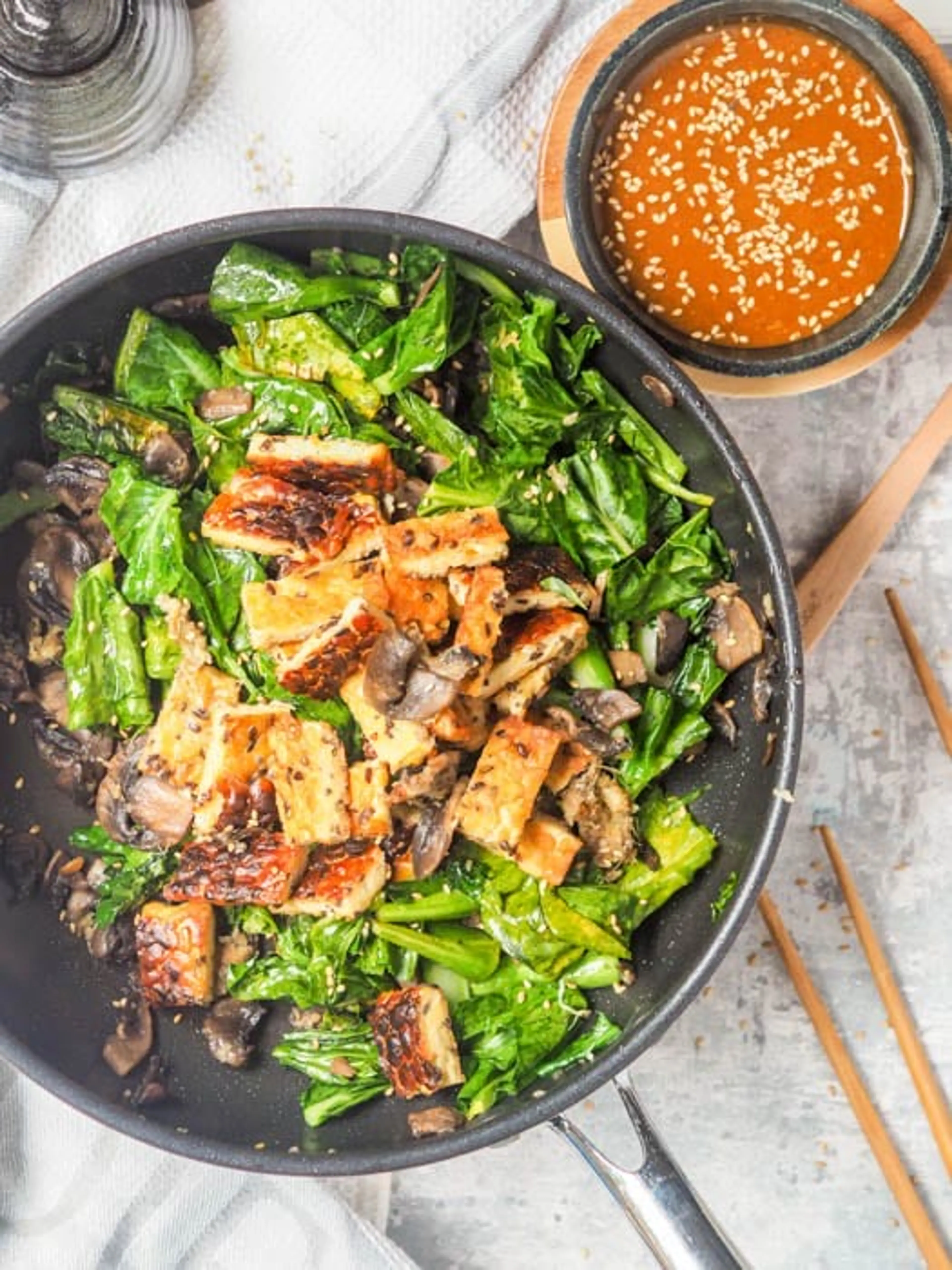Tempeh Stir Fry with Spicy Tahini Sauce {GF, Vegan}