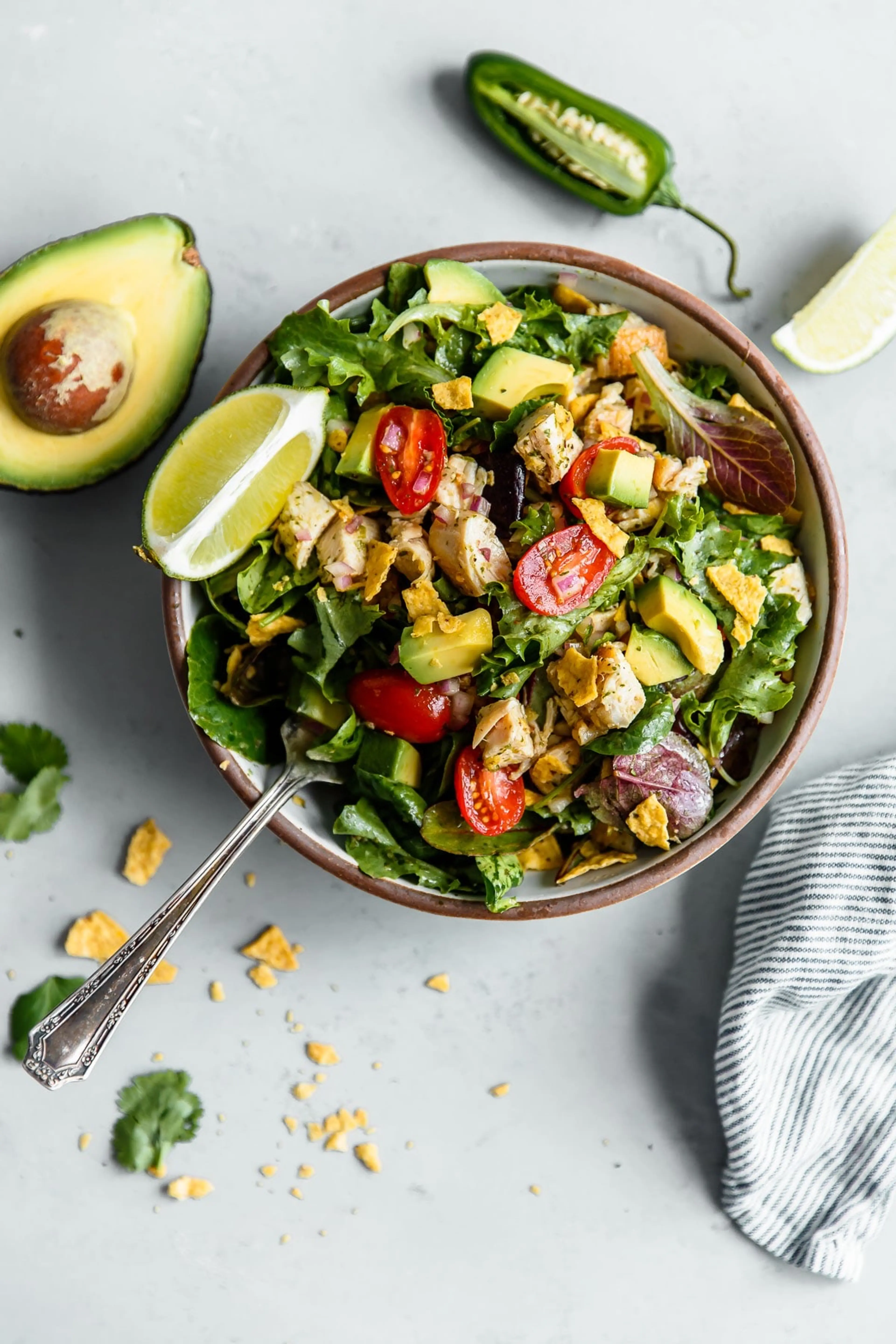 Guacamole Greens Salad w/ Lime Cilantro Jalapeño Vinaigrette