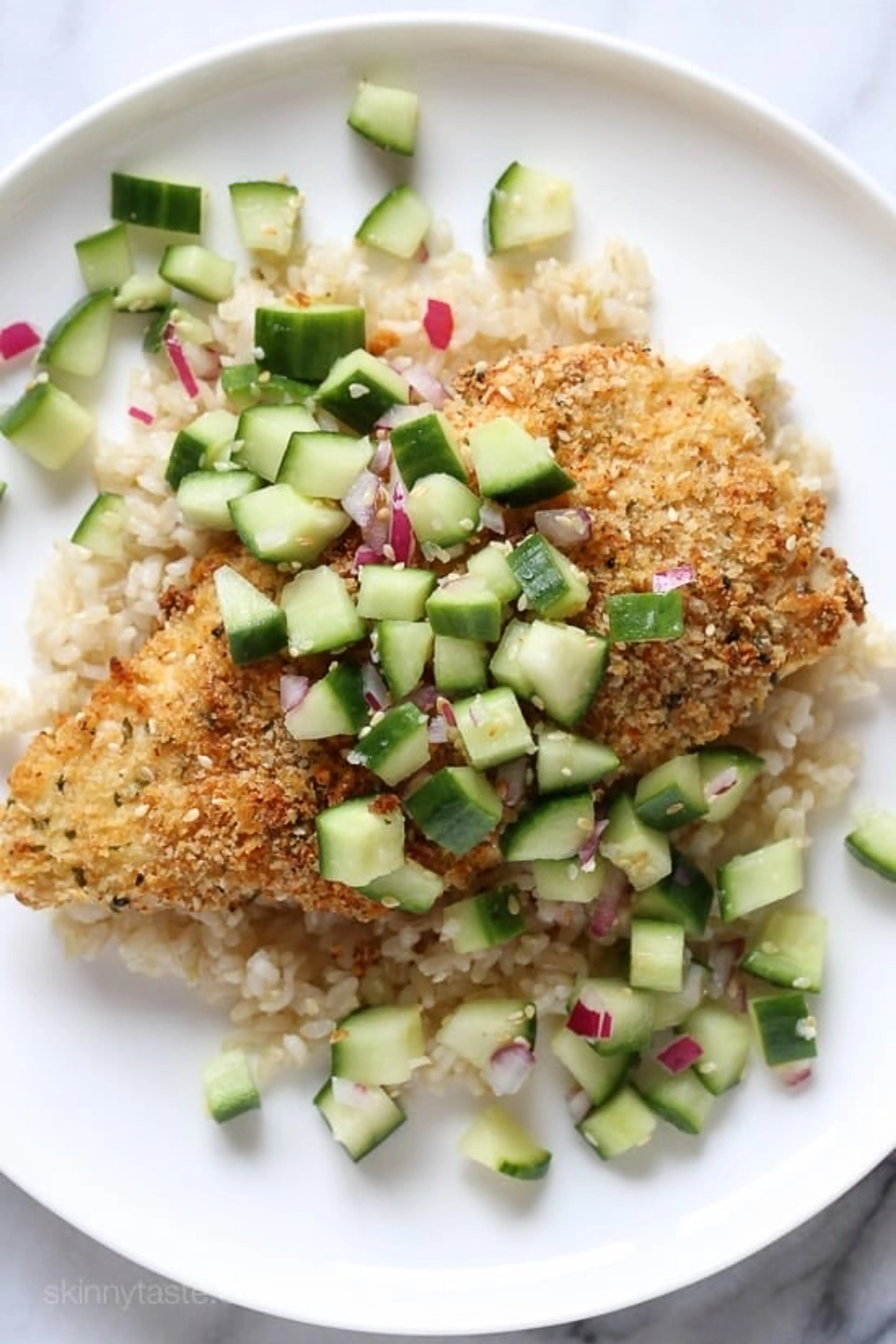 Crispy Togarashi Chicken with Sesame Cucumber Relish
