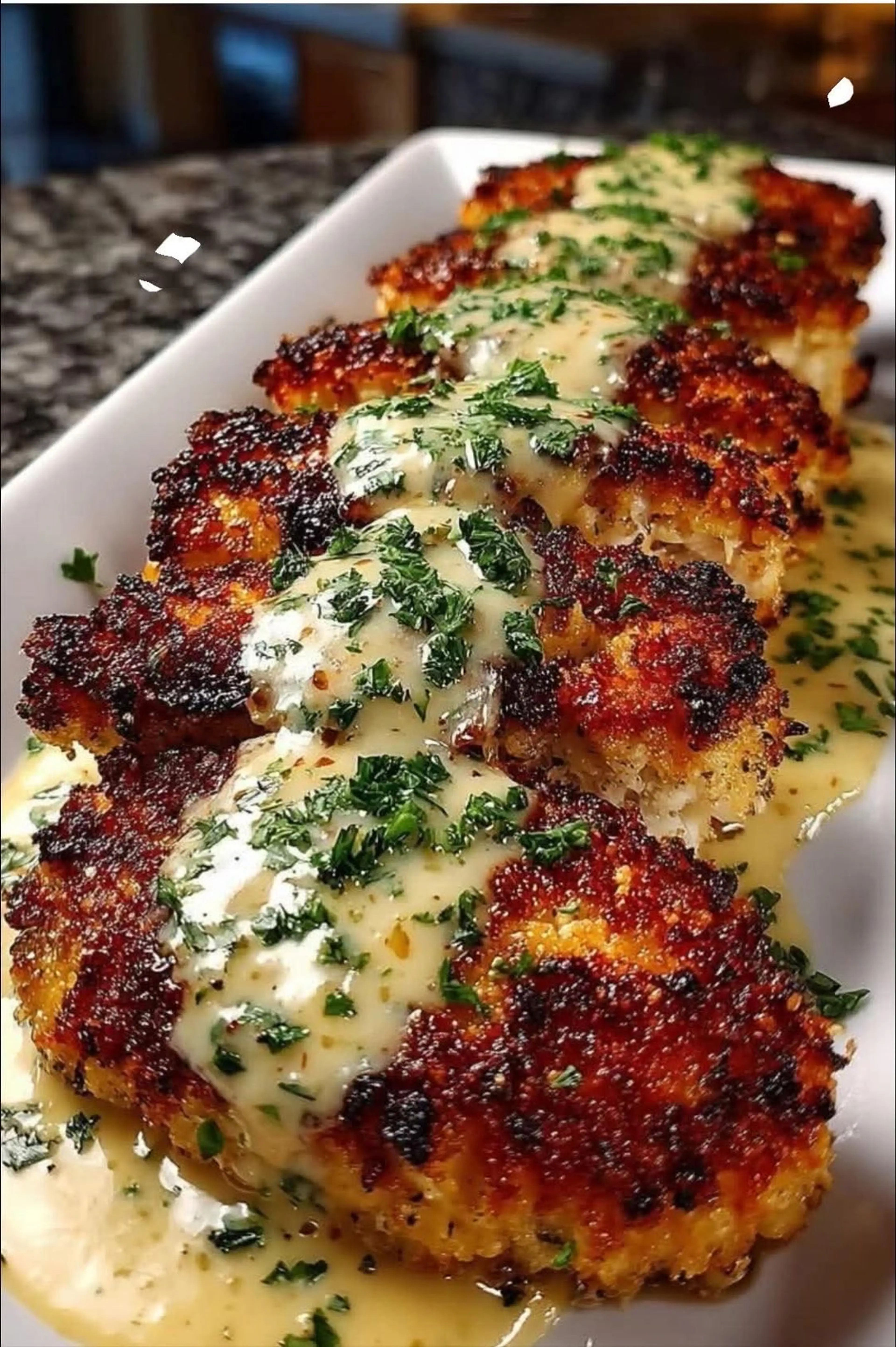 Parmesan Crusted Chicken with Creamy Garlic Sauce