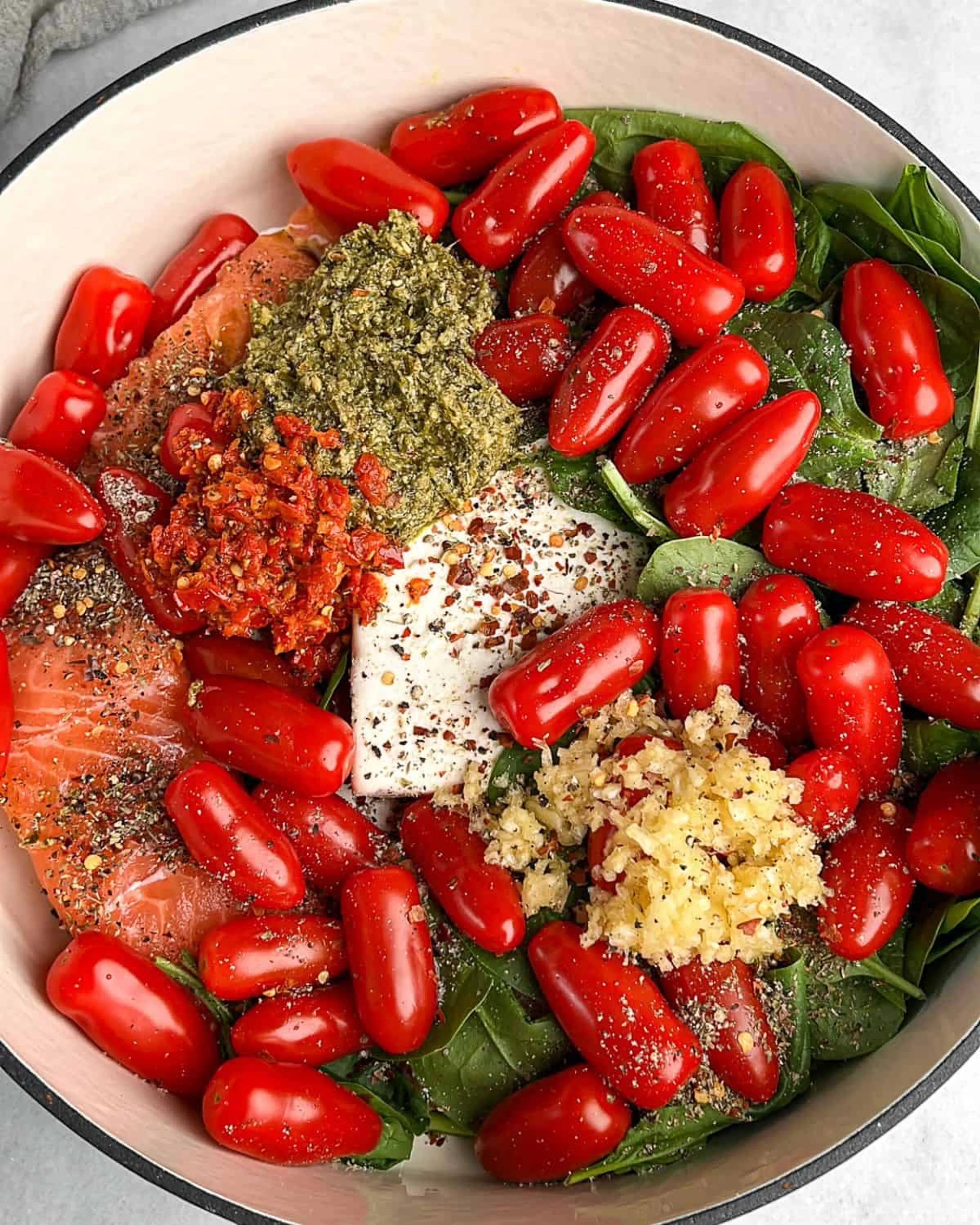 Feta Tomato Pasta with Salmon