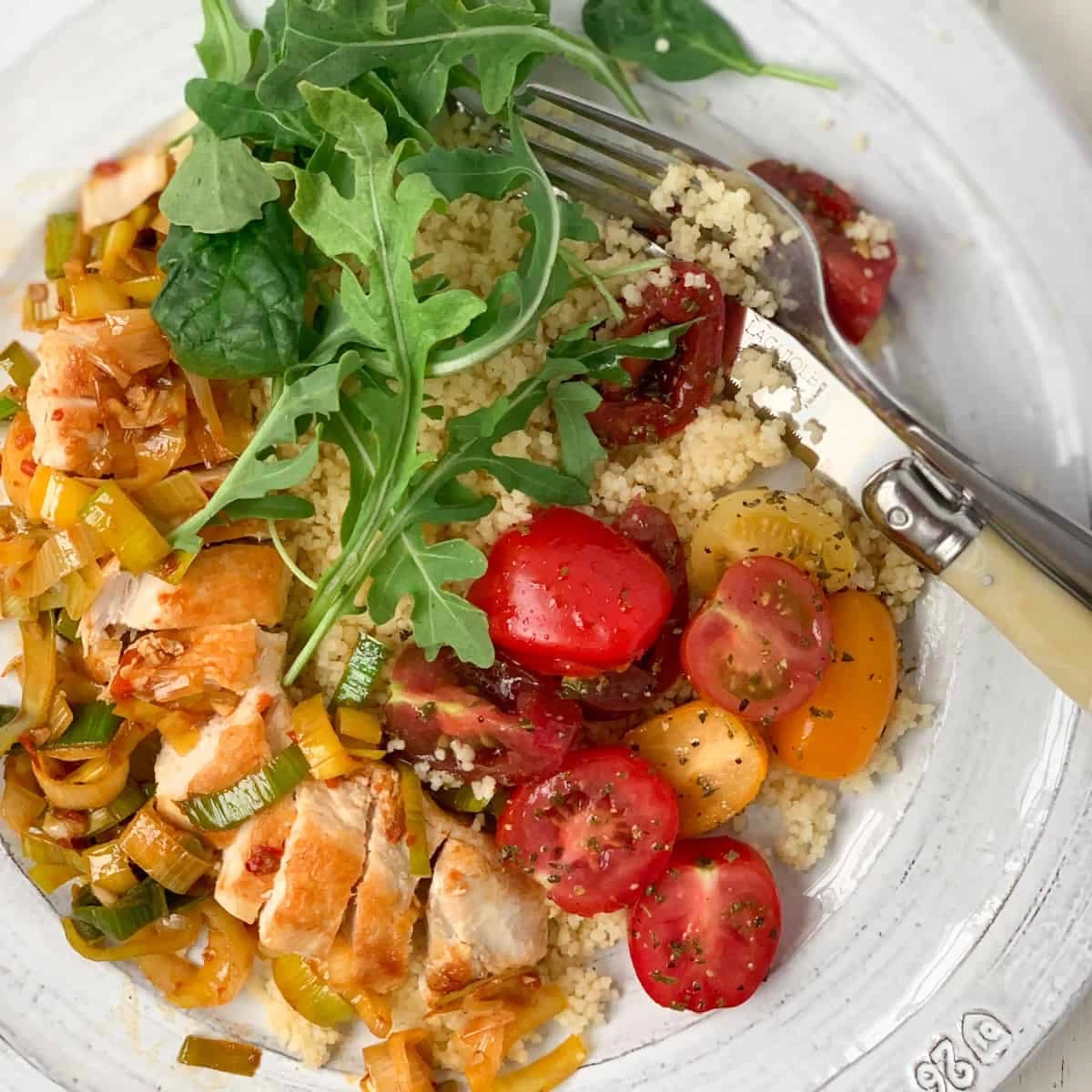 Harissa Spiced Chicken with Leeks and Tomatoes
