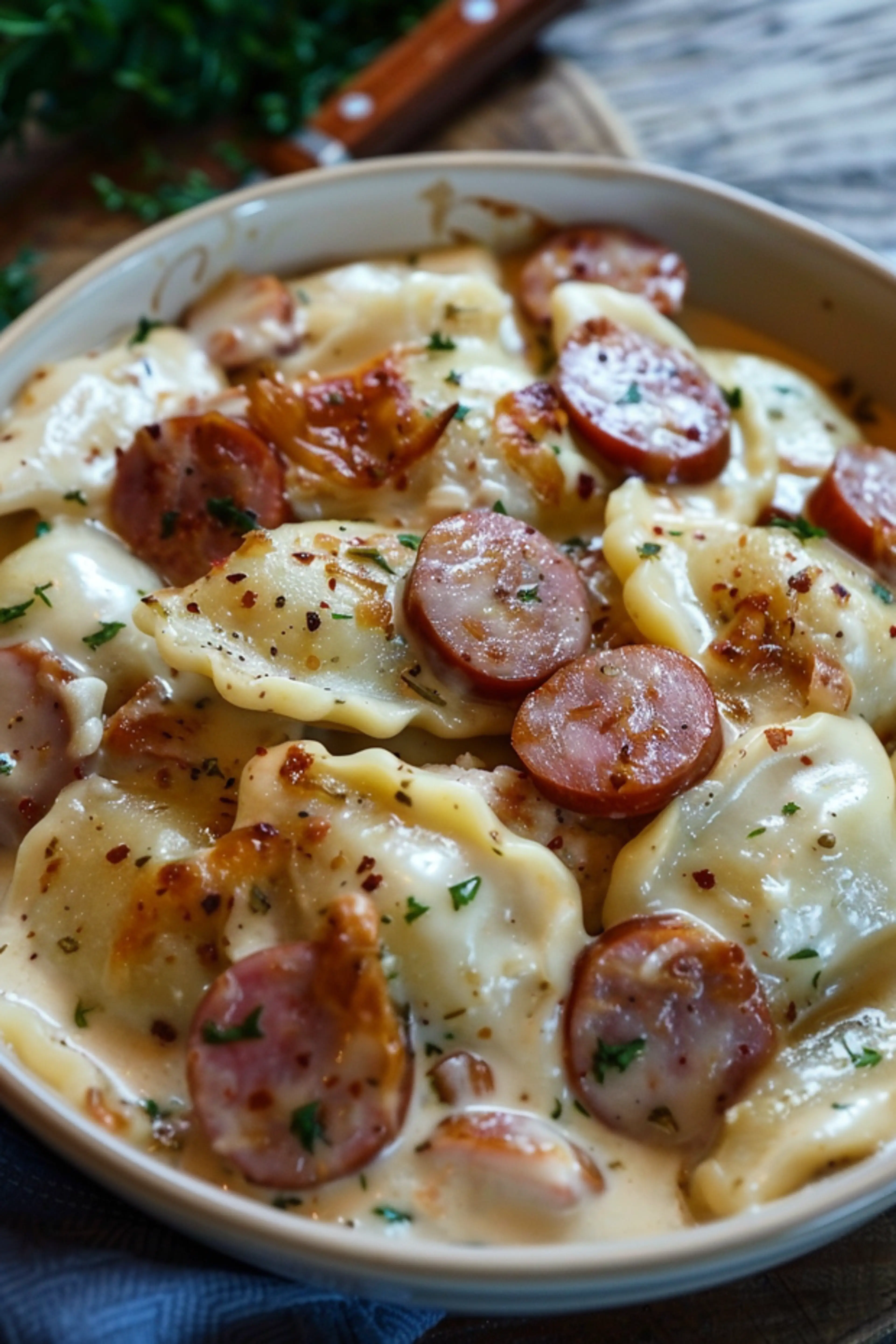 Crockpot Pierogi Casserole with Kielbasa