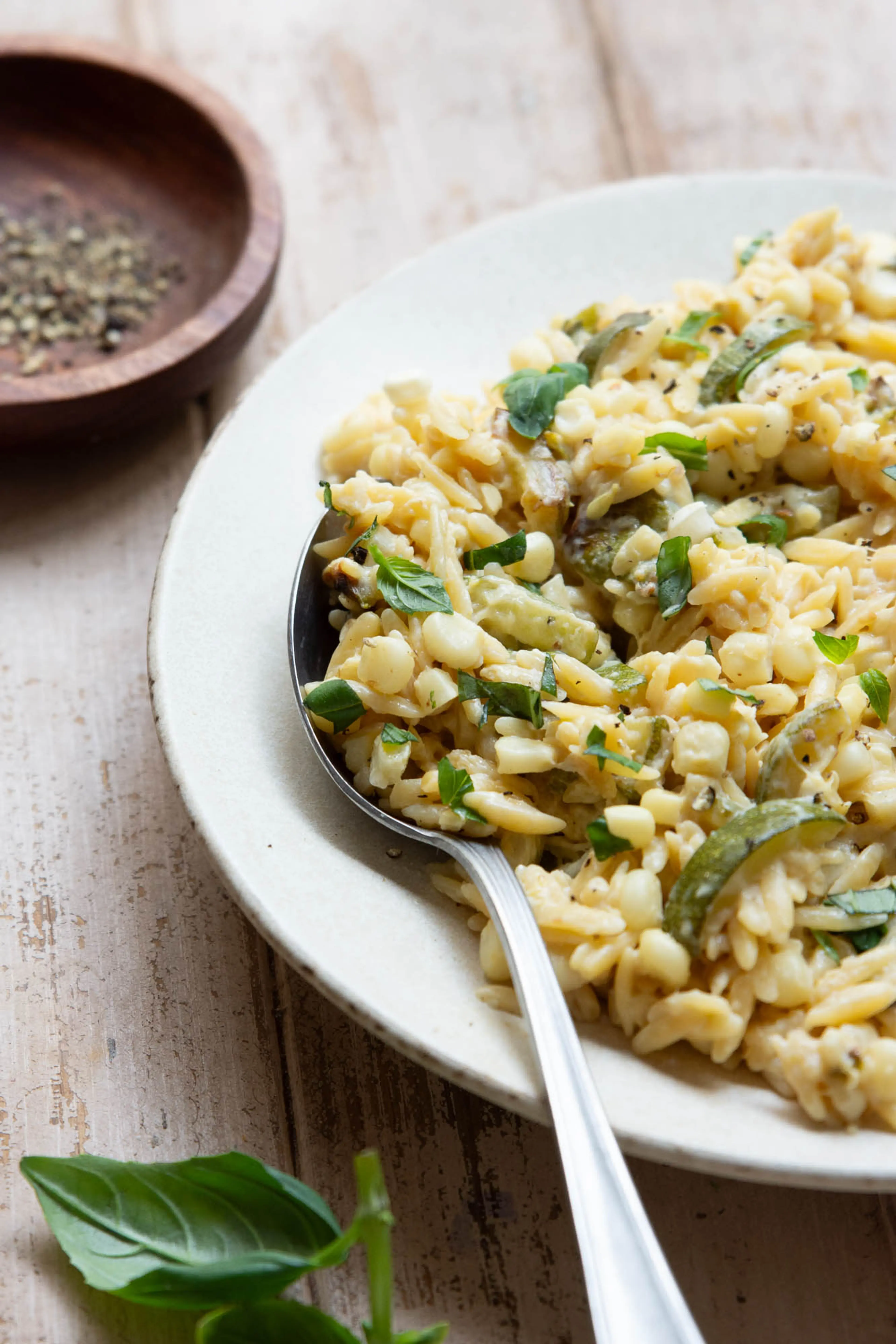 One Pot Zucchini and Corn Orzo