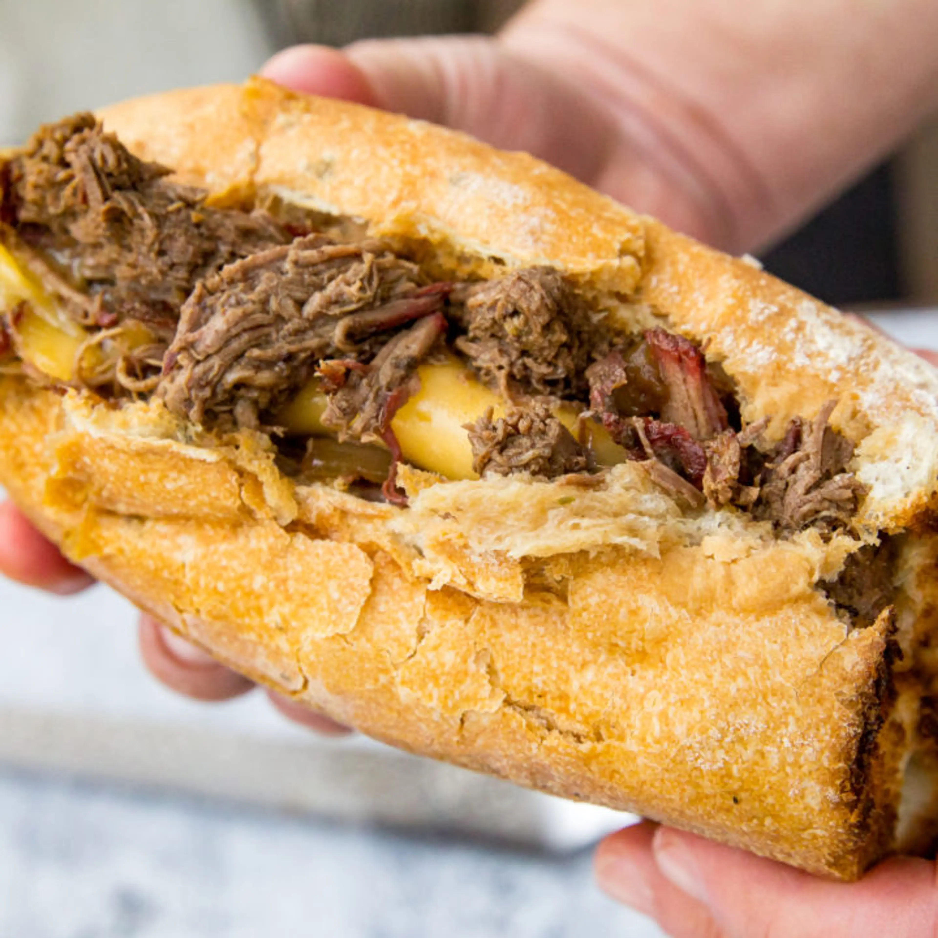 Smoked Shredded Beef Dip Sandwiches