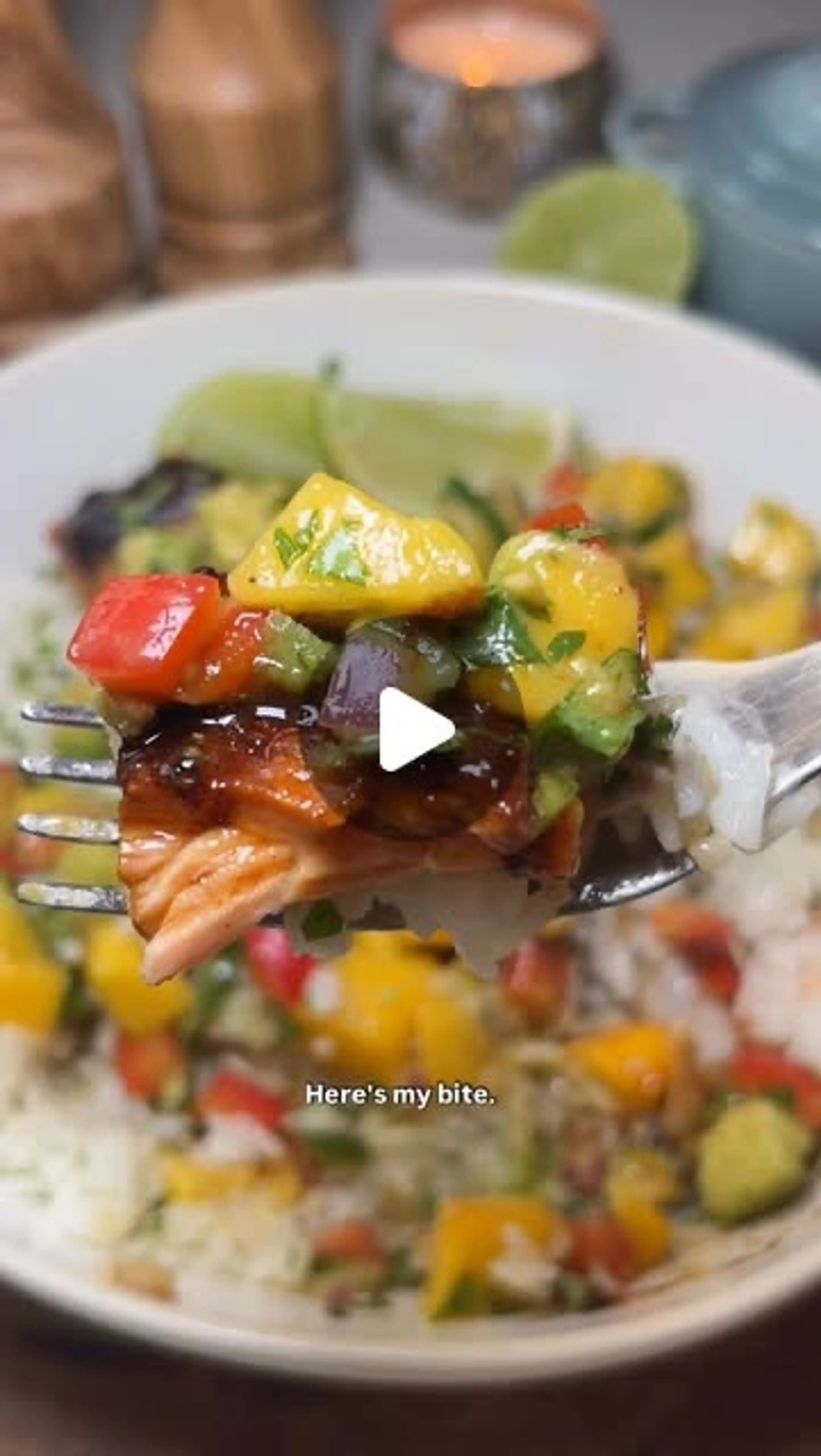 Sticky Honey Sriracha Salmon with Coconut Rice and Mango Sal