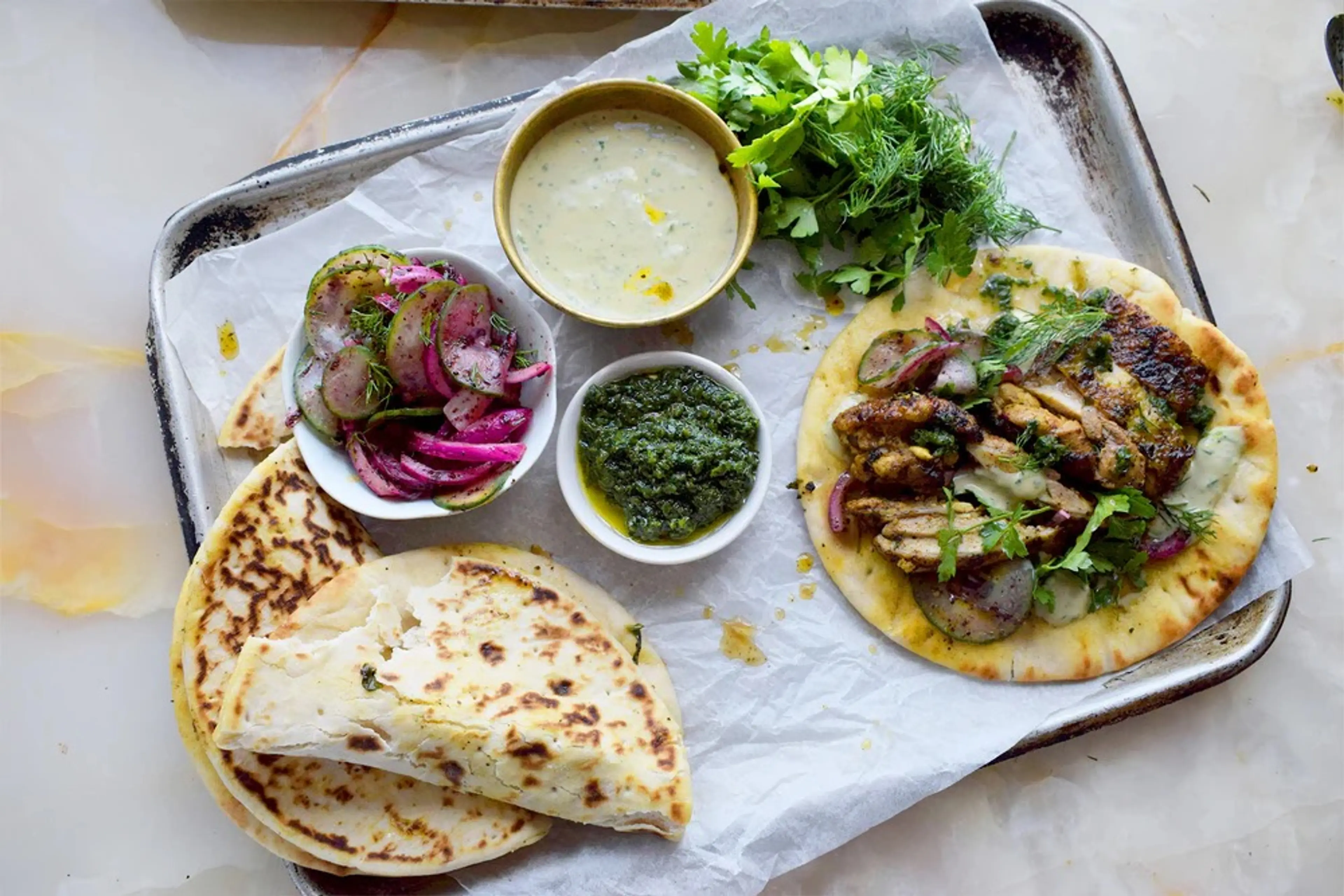 Chicken shawarma sandwiches. Ottolenghi