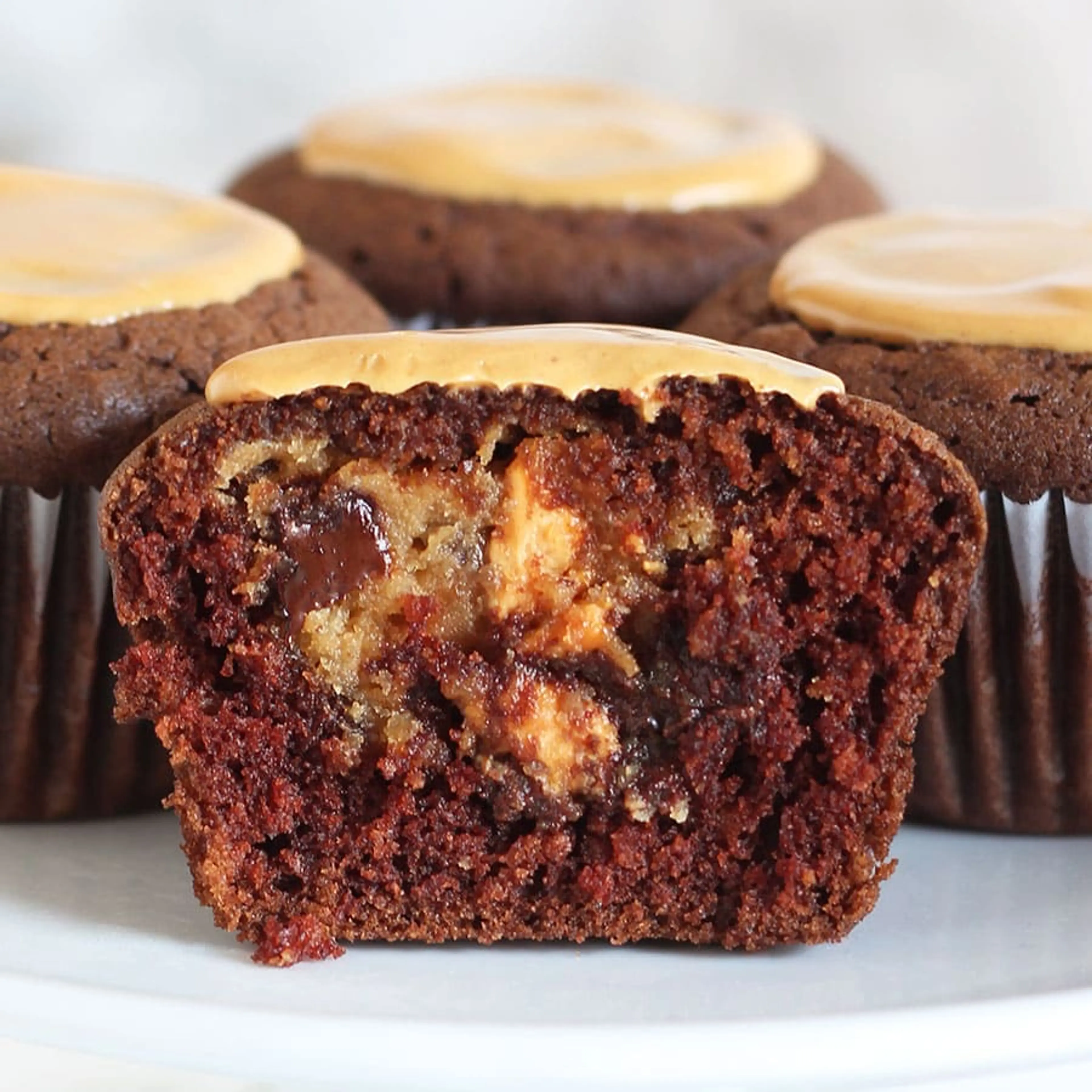 Peanut Butter Cheesecake Stuffed Chocolate Cupcakes
