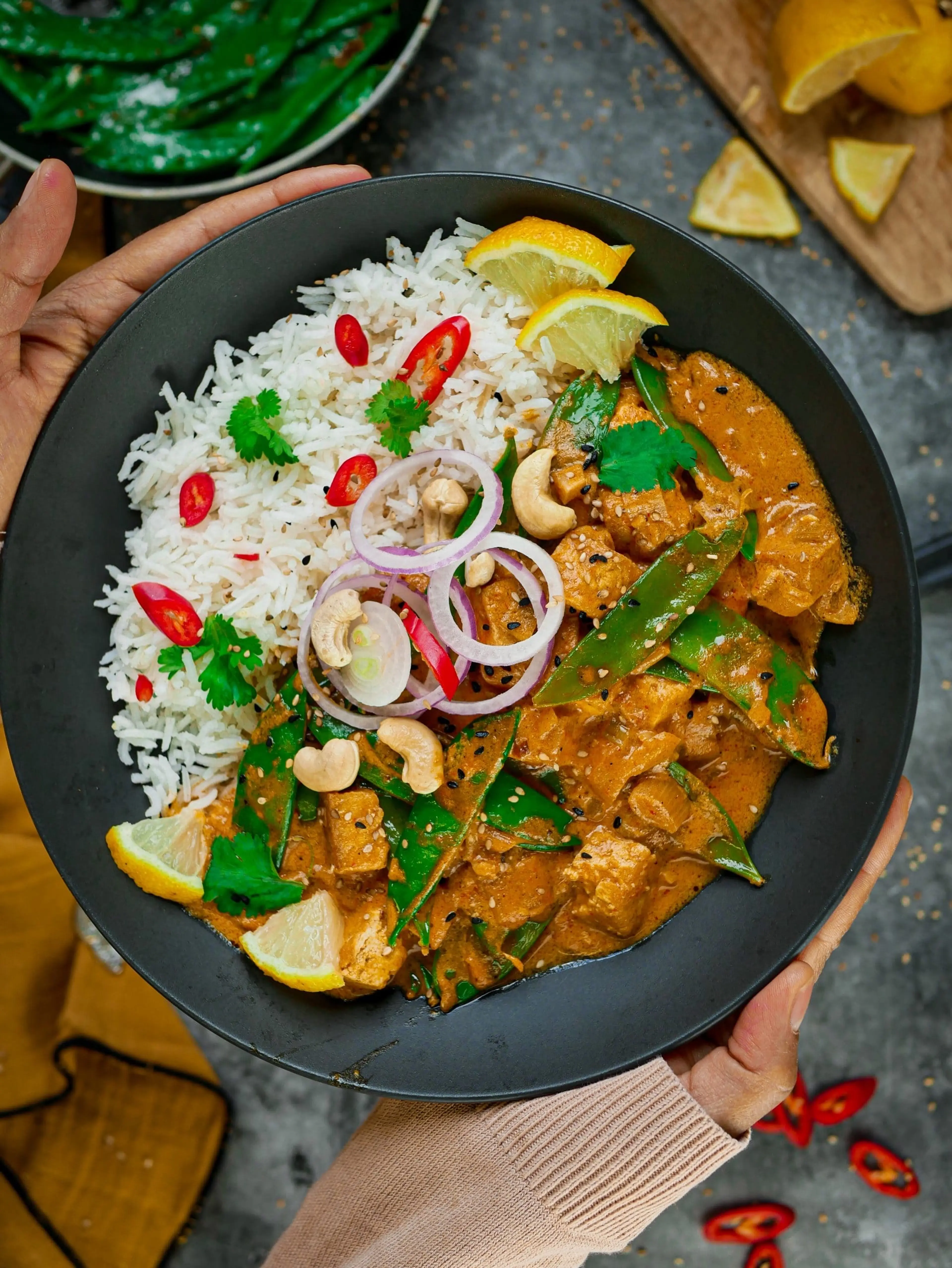 Kokos Tofu Curry mit grünen Bohnen
