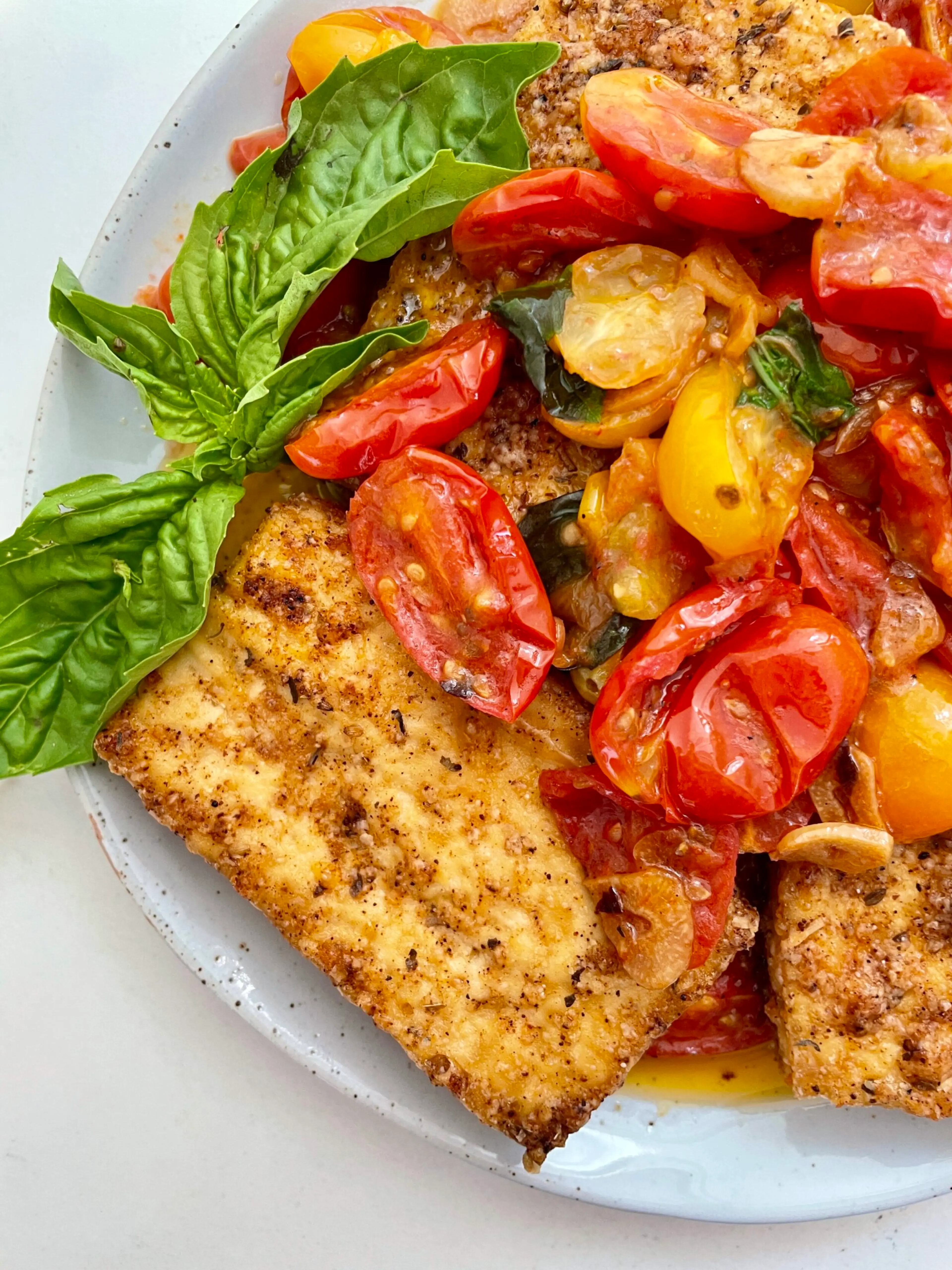 Parmesan Baked Tofu with Burst Cherry Tomatoes