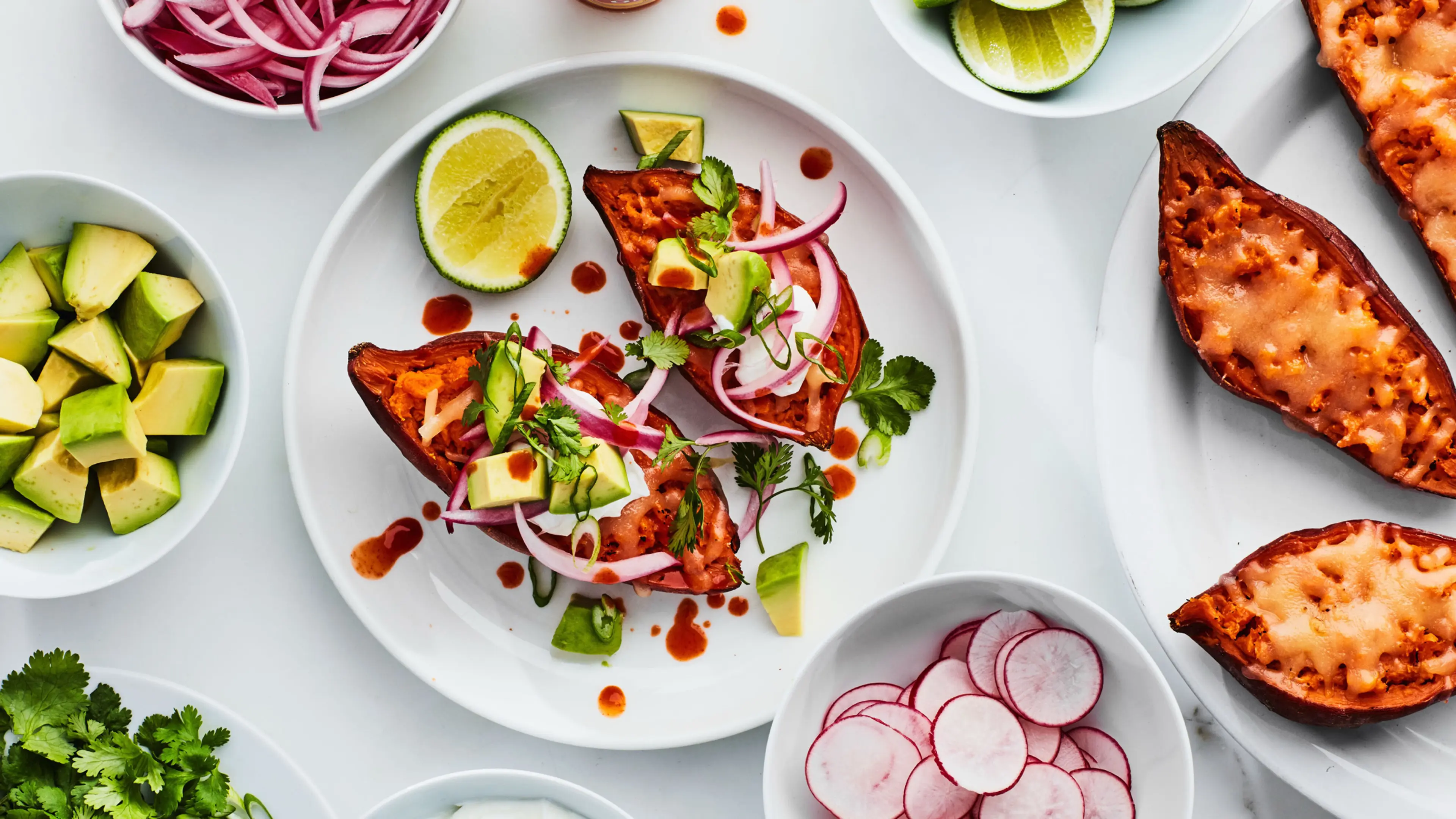 Cheesy Loaded Sweet Potatoes | Epicurious