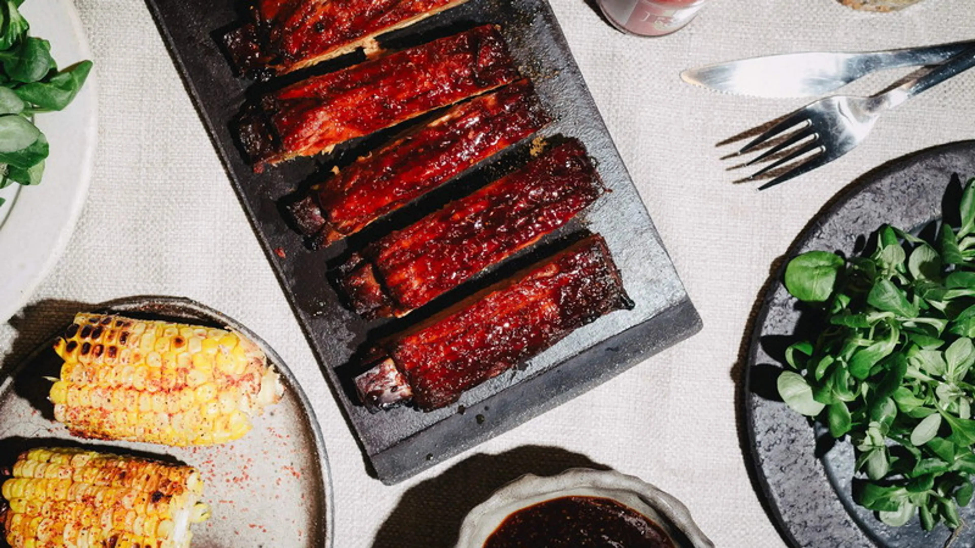 Bourbon-Maple Glazed Ribs with Oven-Roasted Corn