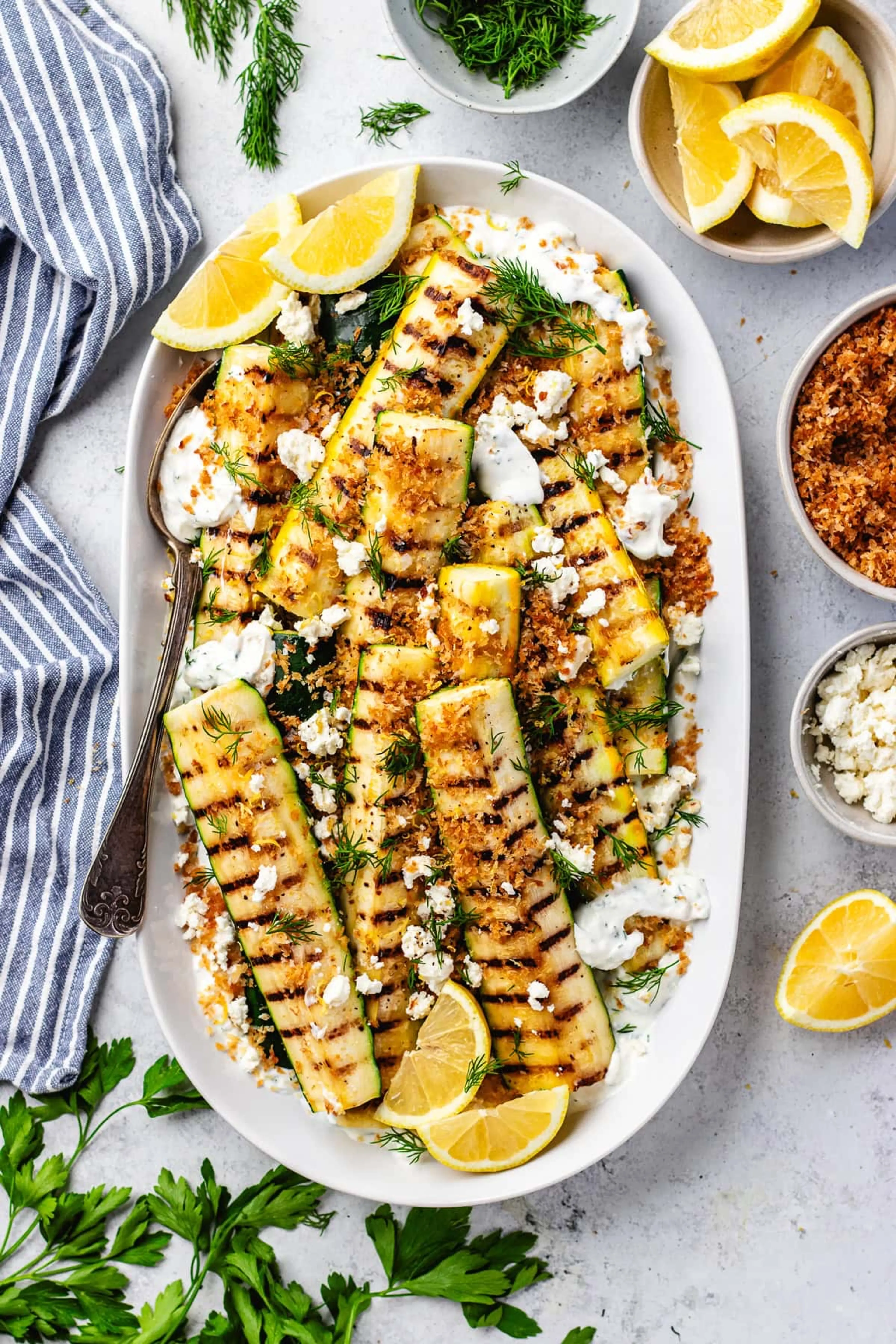 Grilled Zucchini Salad with Creamy Yogurt Feta Spread