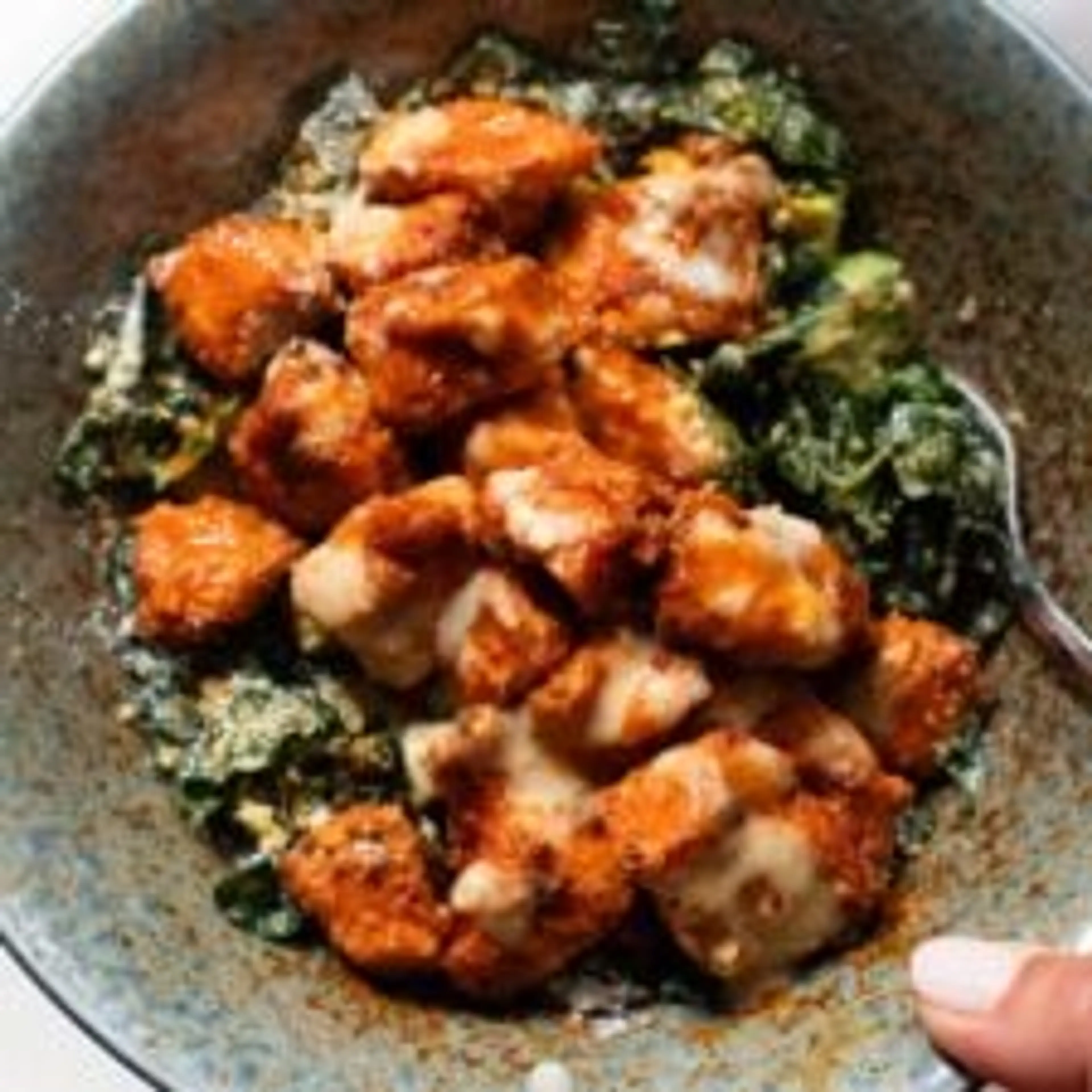 Crispy Buffalo Tofu with Caesar Salad